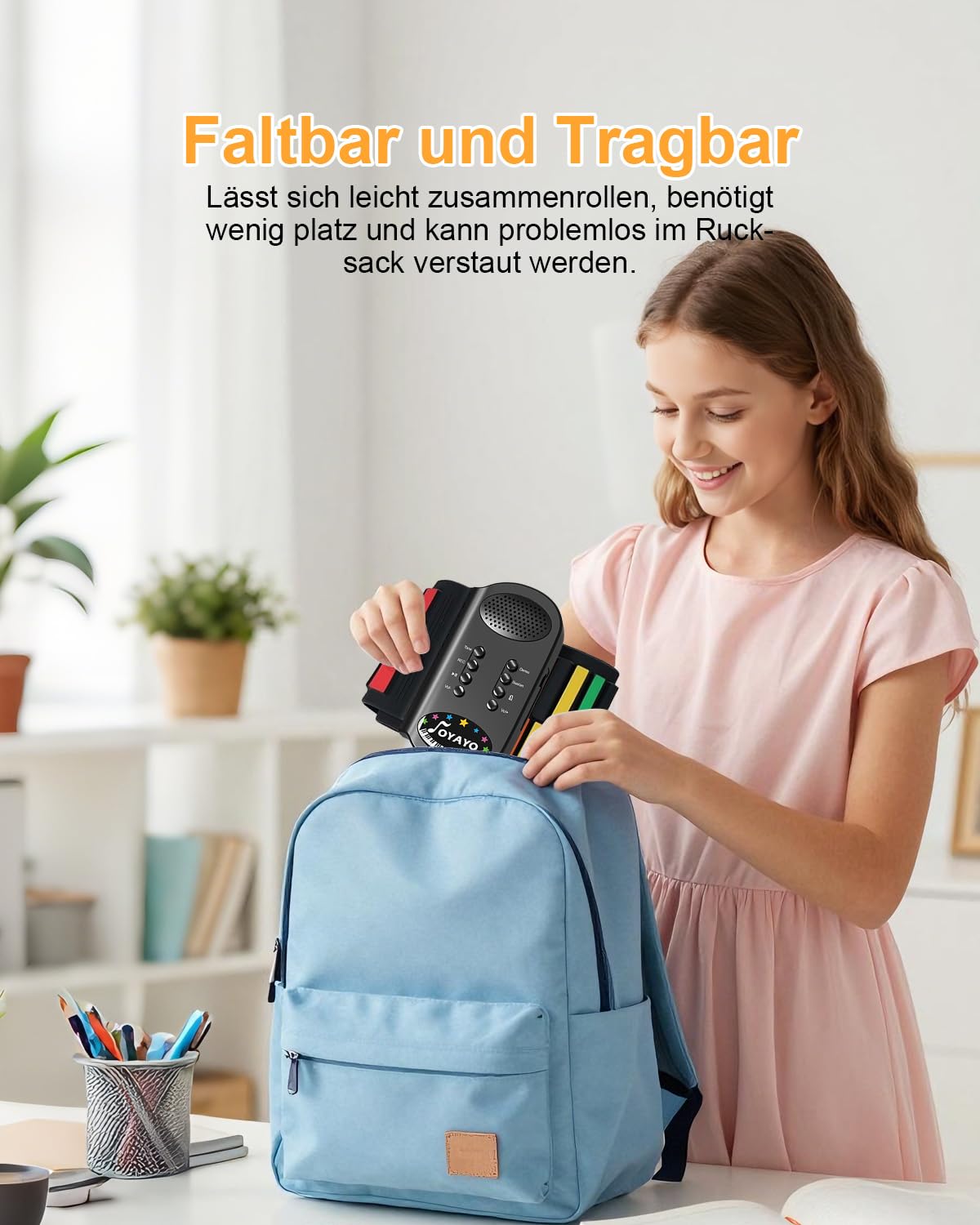49 Tasten Roll up Faltbares Piano Klavier für Anfänger, Regenbogen Electronic Keyboards mit 8 Töne 6 Demos, Wiederaufladbar Silikon Mini Klavier mit Aufnahme Monitor modus
