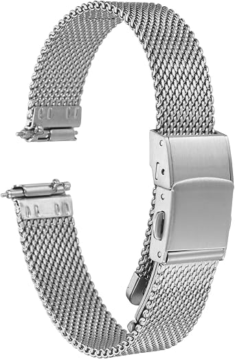 sourcing map Stainless Steel Mesh Watch Band Quick Release Metal Watch Strap Adjustable Fold Clasp Replacement Bands