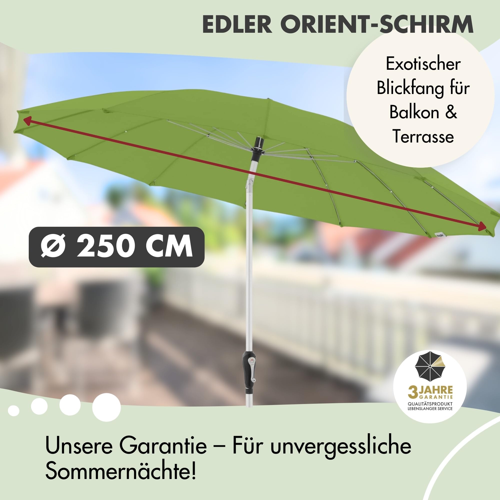 Doppler Sonnenschirm für den Garten Asia Look SL-AZ Auto Tilt 250cm Natur I Gartenschirm knickbar durch kurbeln I Kurbelschirm UV-Schutz 50+ I Kurbelschirm aus Aluminium I regenabweisendes Dach