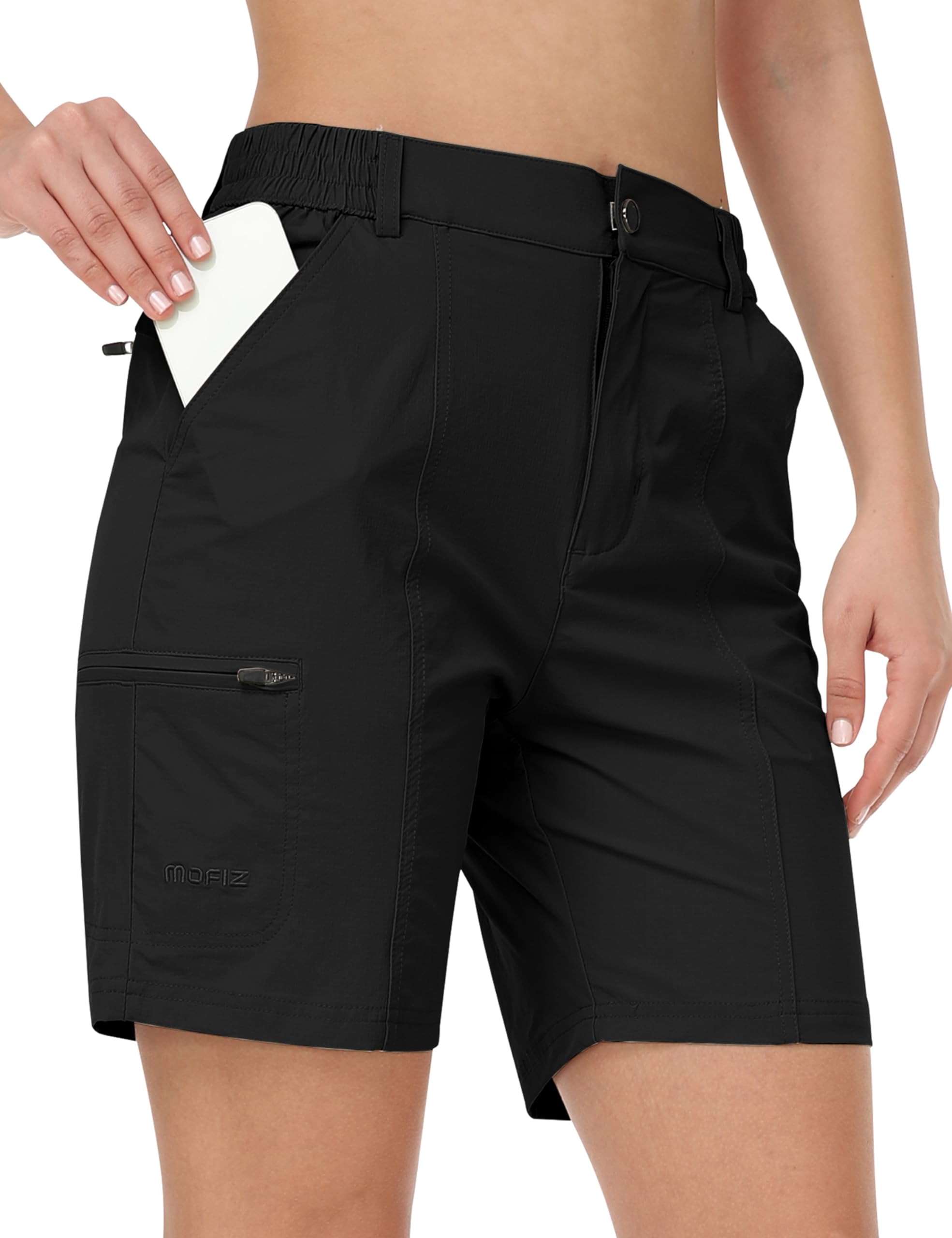 Pantalones Cortos Mujer de Senderismo Verano Cargo Short Ligero Cintura Alta Secado Rápido Outdoor Trekking Corto con Bolsillos