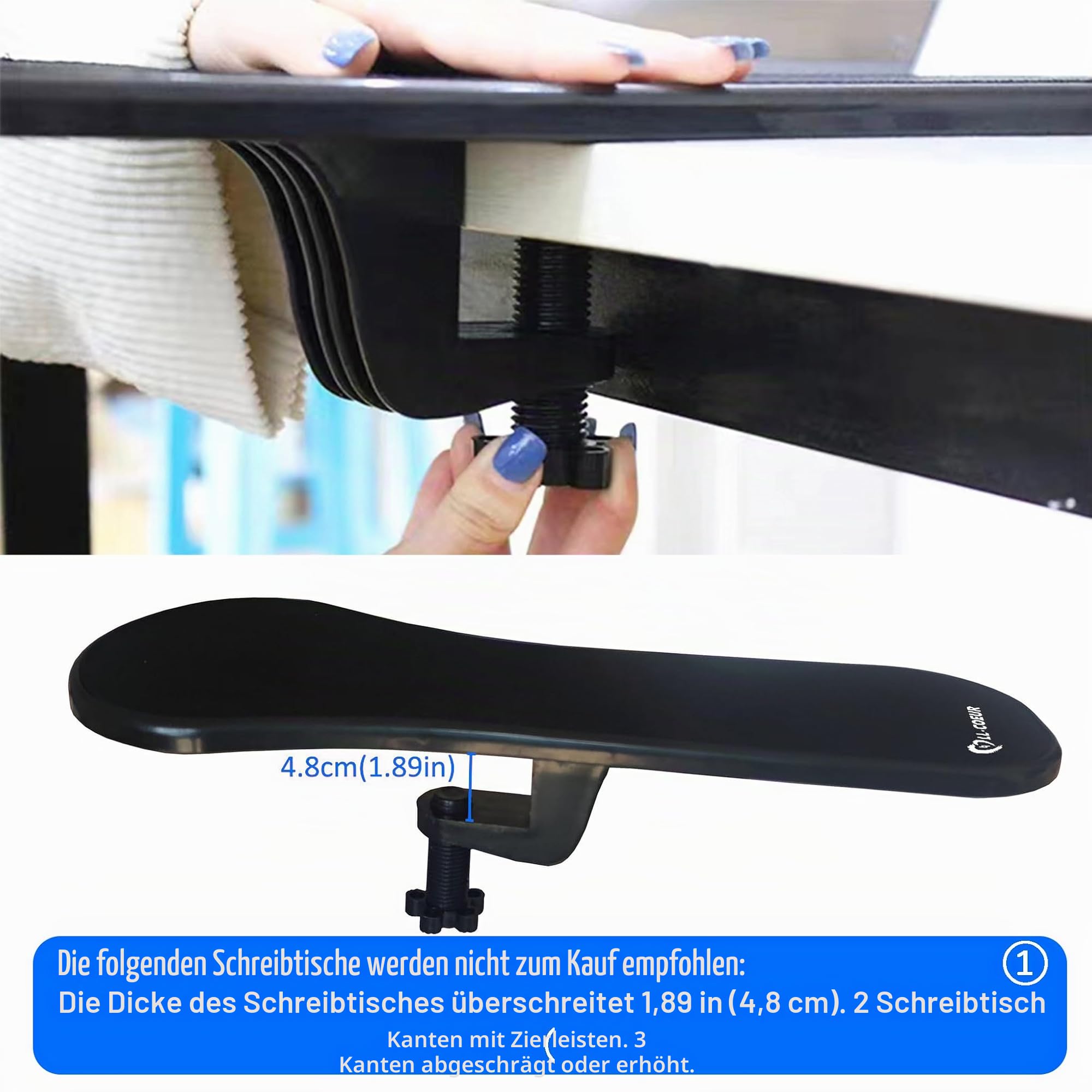LL-COEUR Handgelenkauflage Armablage Ergonomische Einstellbare Computer Schreibtisch Extender, für Haus und Büro, Arm-Stütze (2 PCS Schwarz)