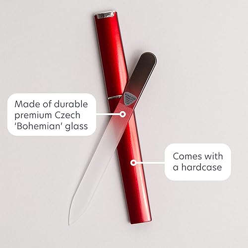 Miniatura 7 de Bona Fide Beauty, limas de uñas, cristal checo genuino, lima de uñas de vidrio cristalino con la manga plástica., NegroRojo