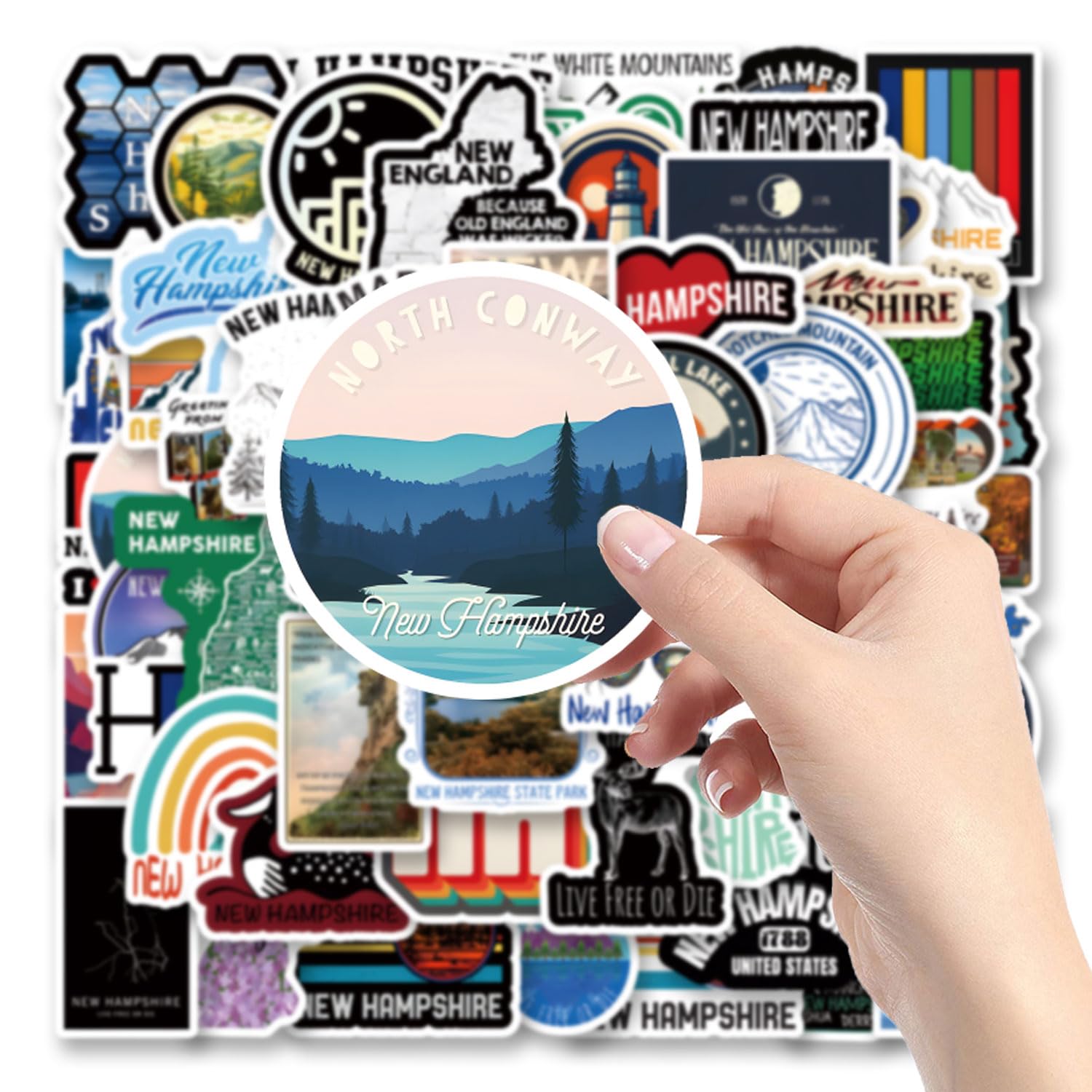 62-Piece New Hampshire Sticker Pack – Aesthetic Vinyl Decals For Bottles, Laptops, DIY
