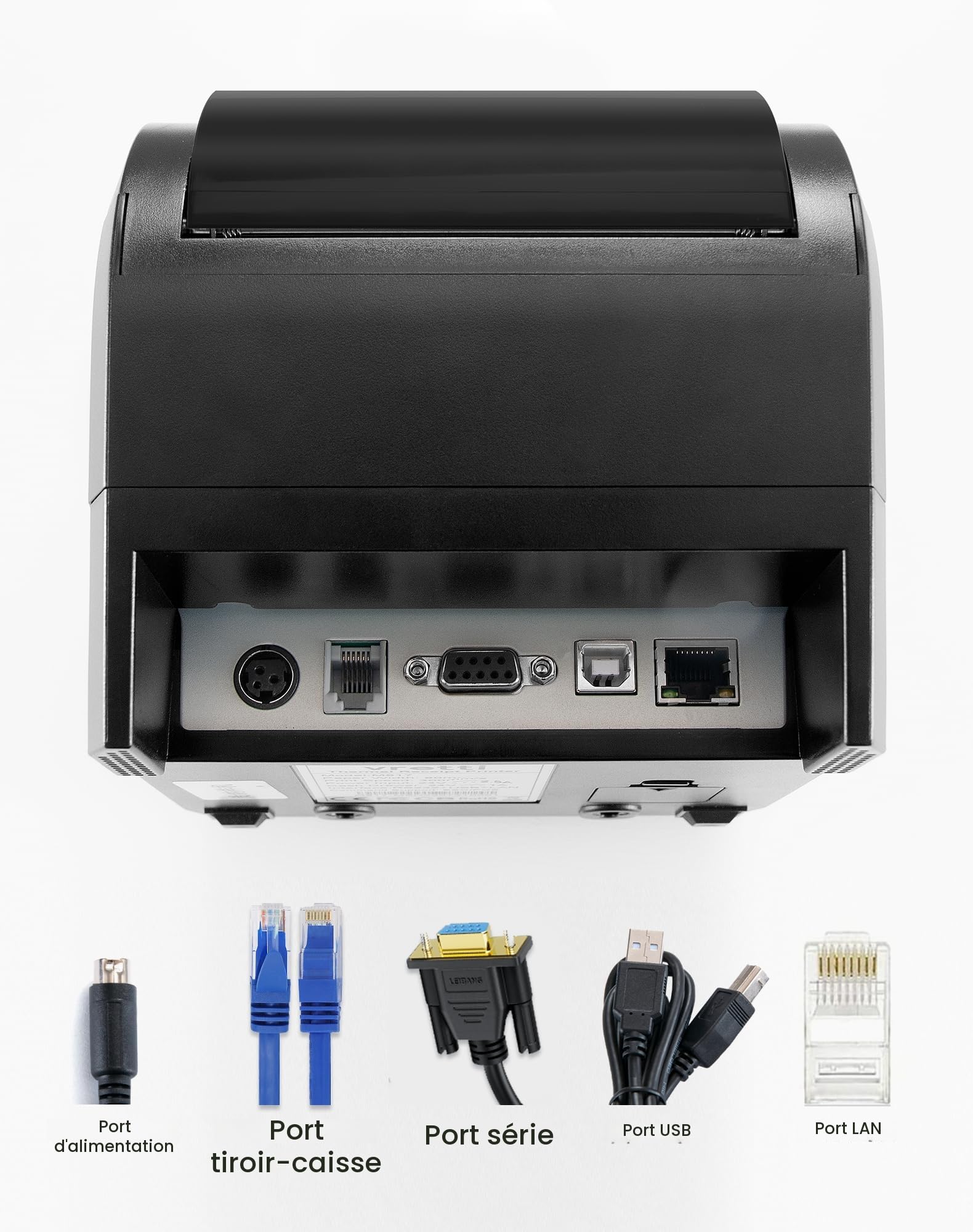 vretti Imprimante de Reçus Thermique 80mm, POS Imprimante Ticket de Caisse avec Support de Coupe Automatique, USB+LAN+Serial