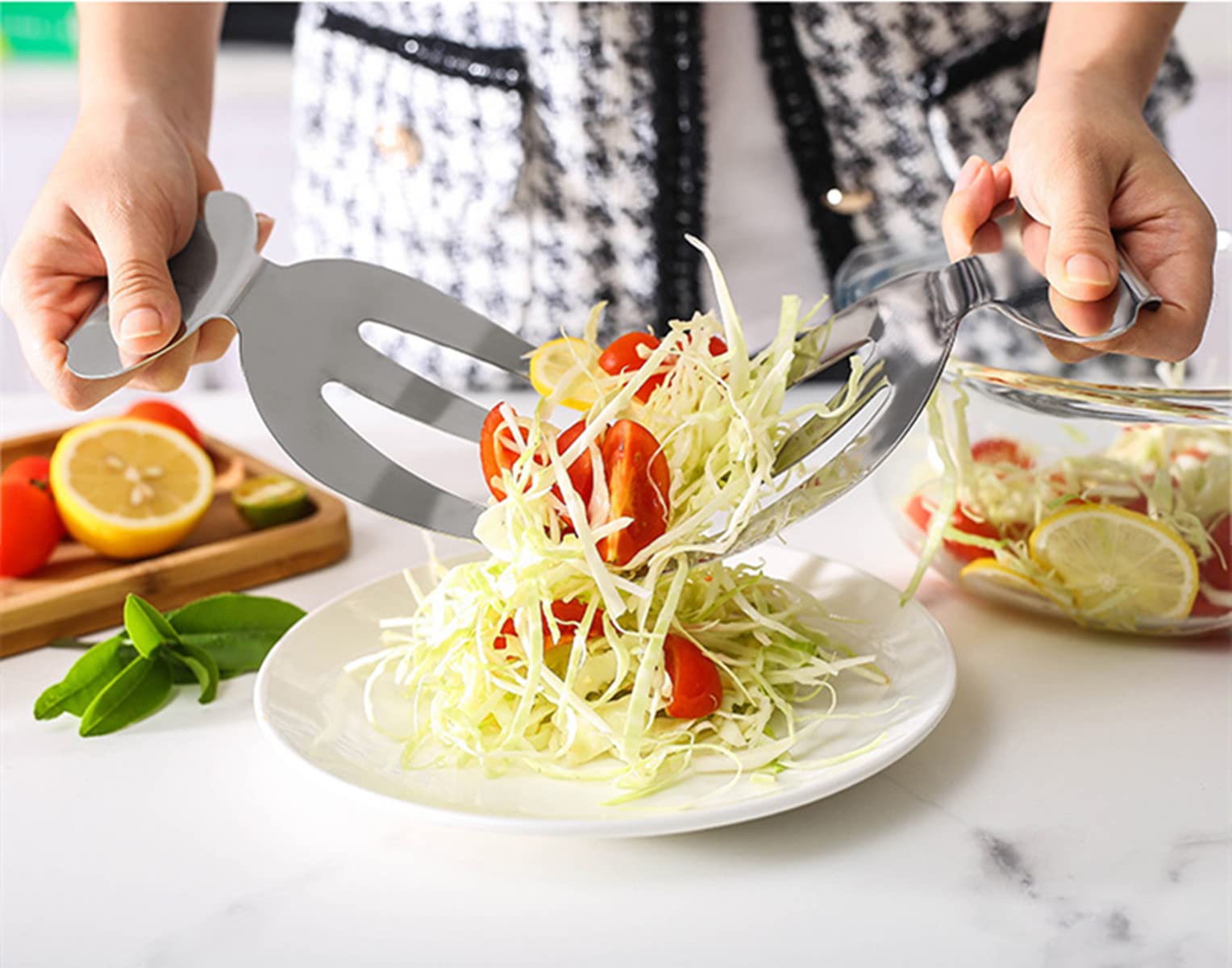 Paquete de 2 piezas para ensalada, servidores de ensalada de acero inoxidable para servir y mezclar ensalada, pasta, frutas y más en tu encimera de cocina, 9.4 x 16.8 pulgadas