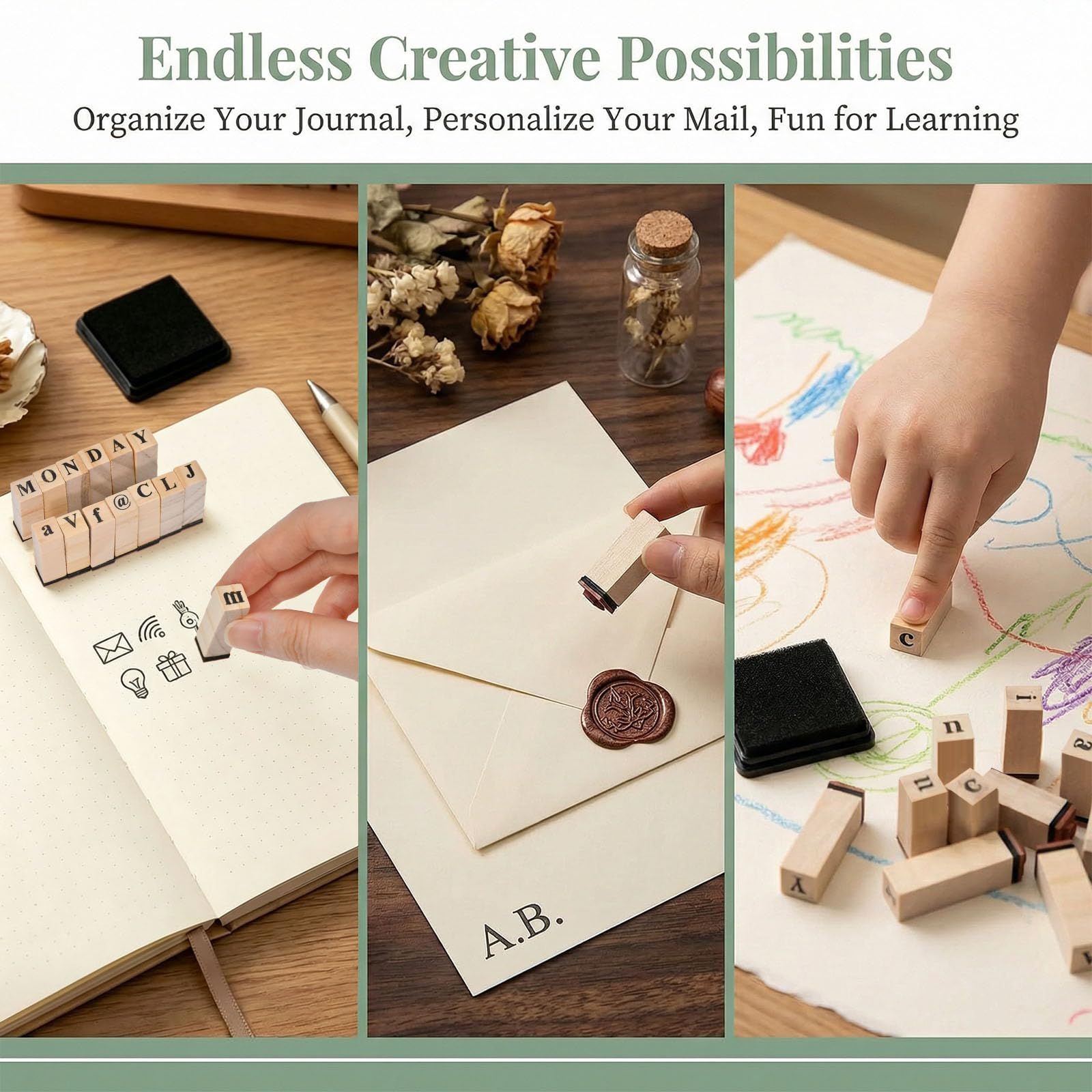 80 Pzs Sellos de Letras y Números, Kit de Sellos de Alfabeto y Números con Mini Almohadilla de Tinta Vintage Sello Goma Madera para DIY Tarjetas, Scrapbooking, Personalizados, Manualidades