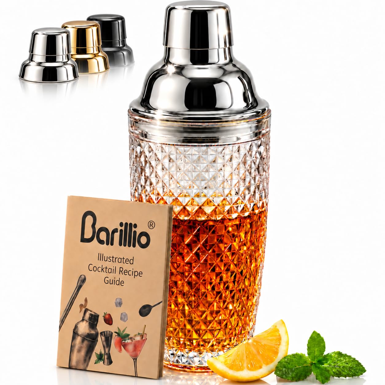 Barillio 14 oz Glass Cocktail Shaker | Cobbler Mixer with Built-In Strainer, Leak-Proof C…