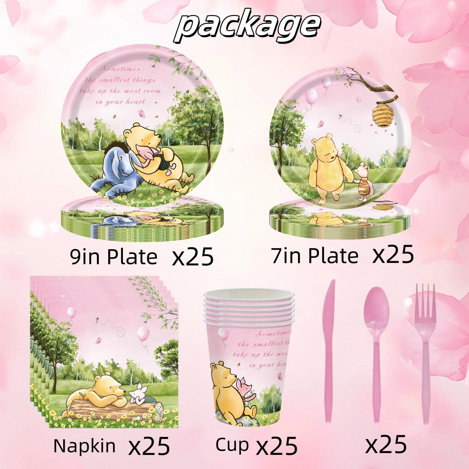 175PCS Pink Winnie Baby Shower Decorations Pooh Paper Plates and Napkins Cups Girls Birthday Party Supplies Tableware Dinnerware Set (25 Guest)