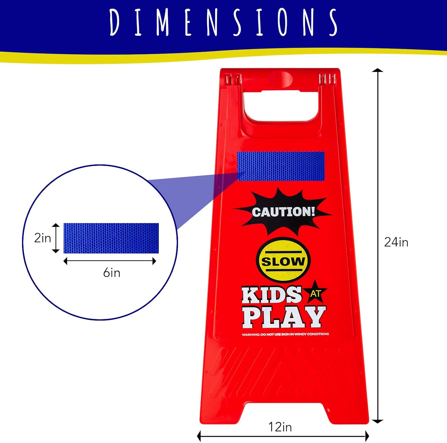 Reflective, Double-Sided, Bright Red Safety Signs for Kids at Play - Set of 4 - Foldable Standing Signs Ideal for Streets, Yards, Schools, and Playgrounds to Signal Drivers to Slow Down