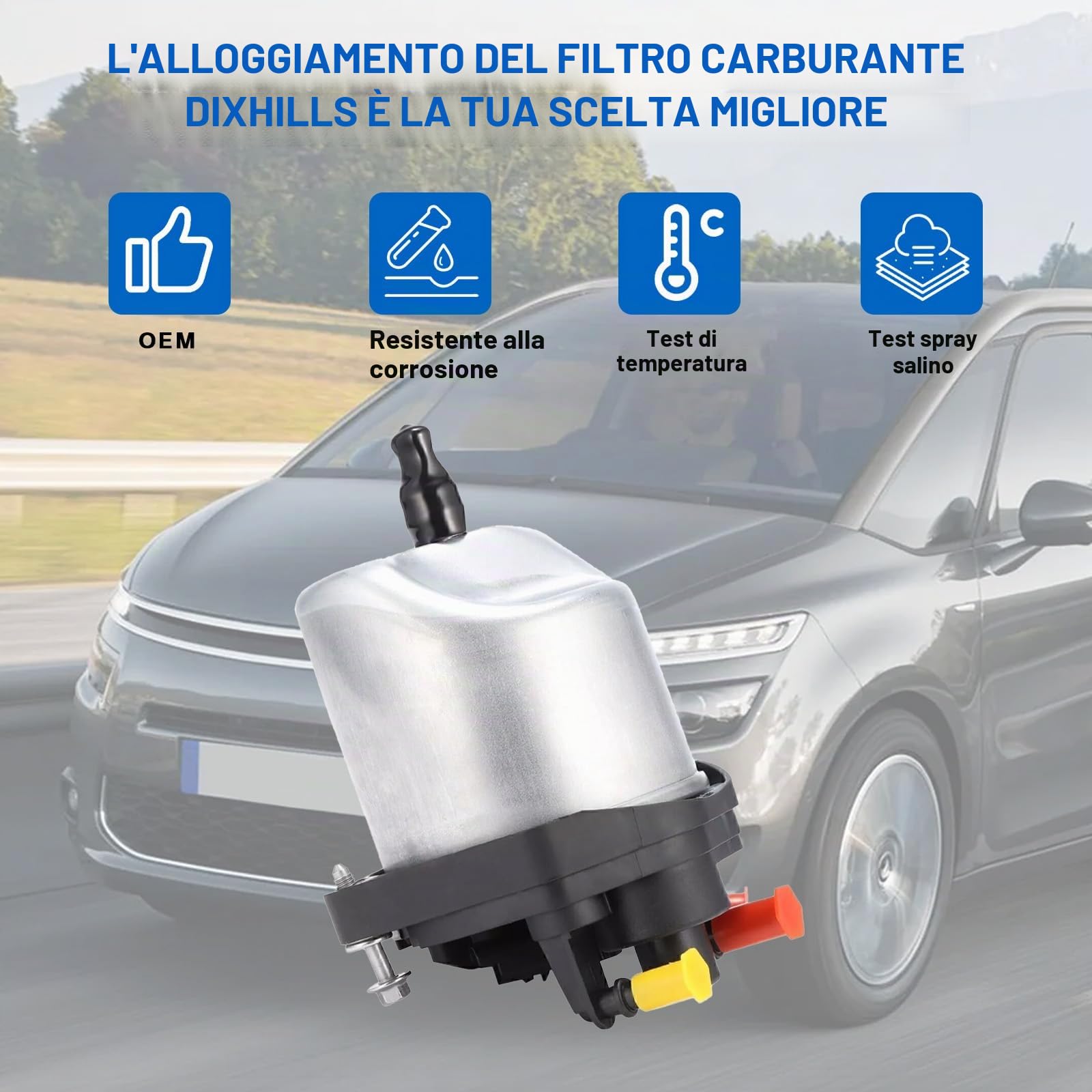 Alloggiamento del filtro del carburante con filtro compatibile con 1.6HDI 1.4HDI C3 C4 C5 DS3 DS4 DS5 208 207 308 508 2008-2018, sostituzione per 9809757980 9809721080