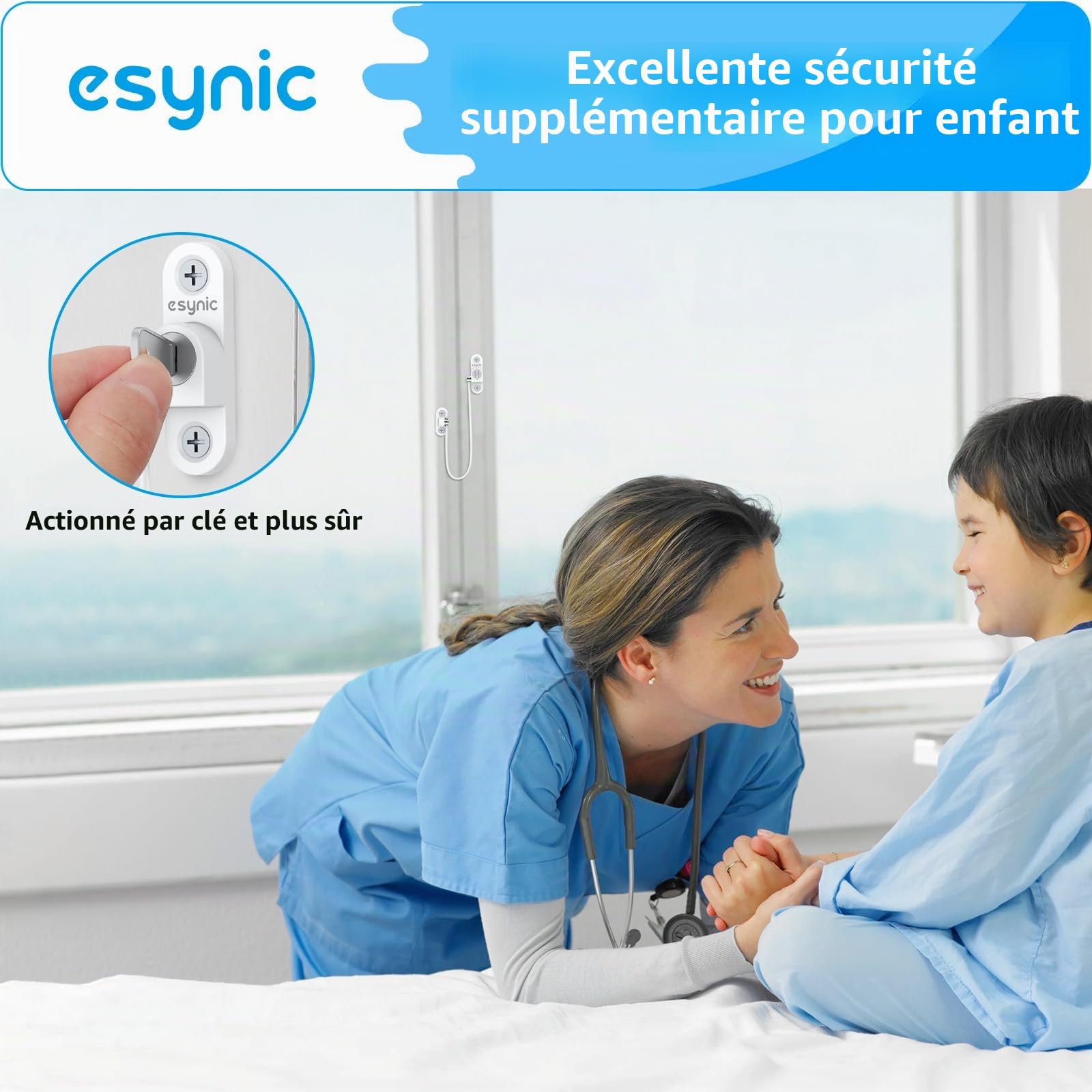 eSynic Pack de 8 verrous de fenêtre solides en alliage de zinc et en acier inoxydable, limiteurs de fenêtre pour UPVC, sécurité enfant, prévention des cambriolages, verrous de sécurité pour fenêtres