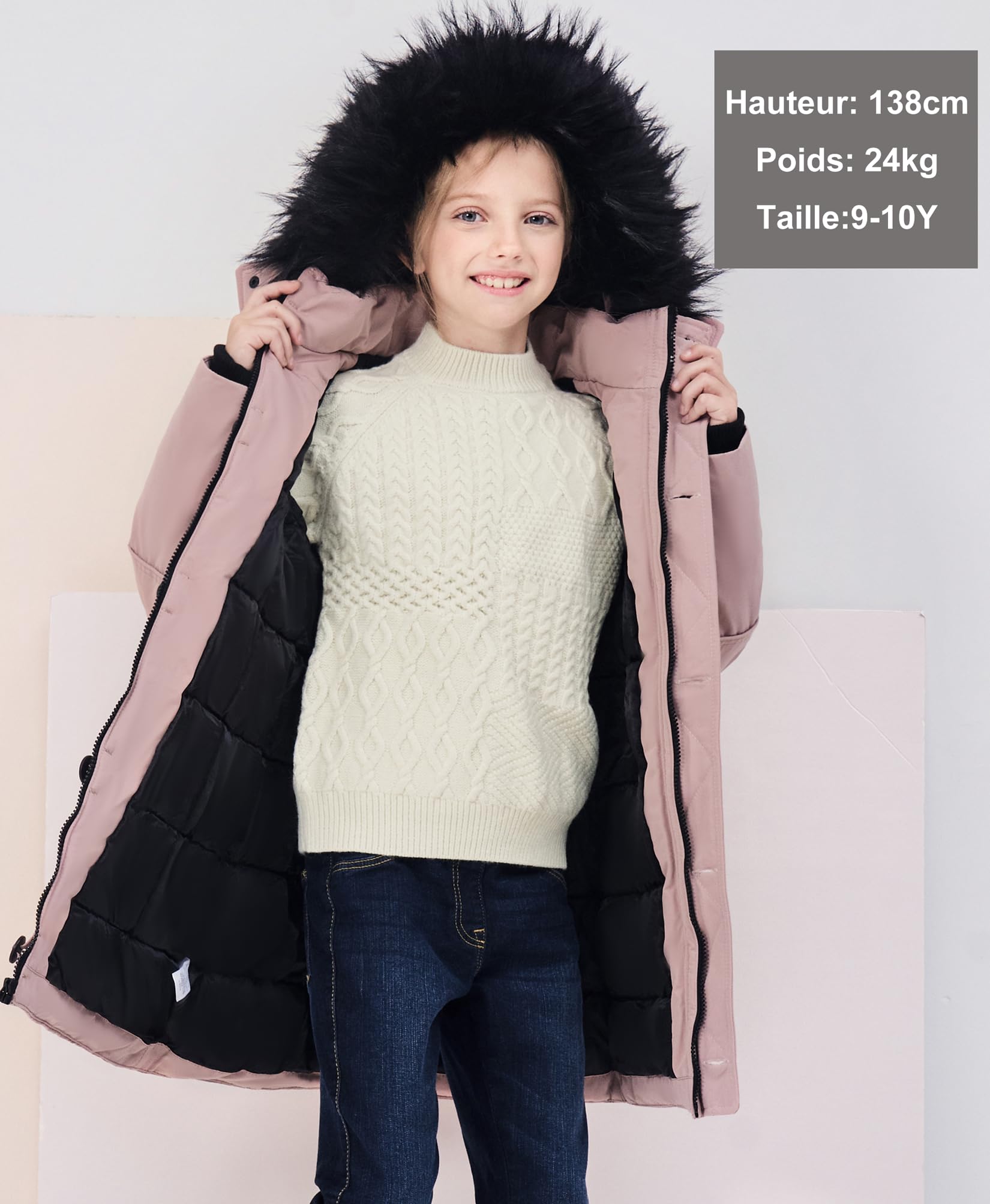 maoo garden Manteaux d'hiver pour Filles Veste de Neige Imperméable Épaisse Parka à Capuche En Fourrure Mi-Longue