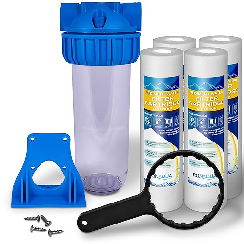 Sistema de filtro de agua estándar transparente de 10 pulgadas para toda la casa con válvula de alivio de prensatelas, puerto de latón de