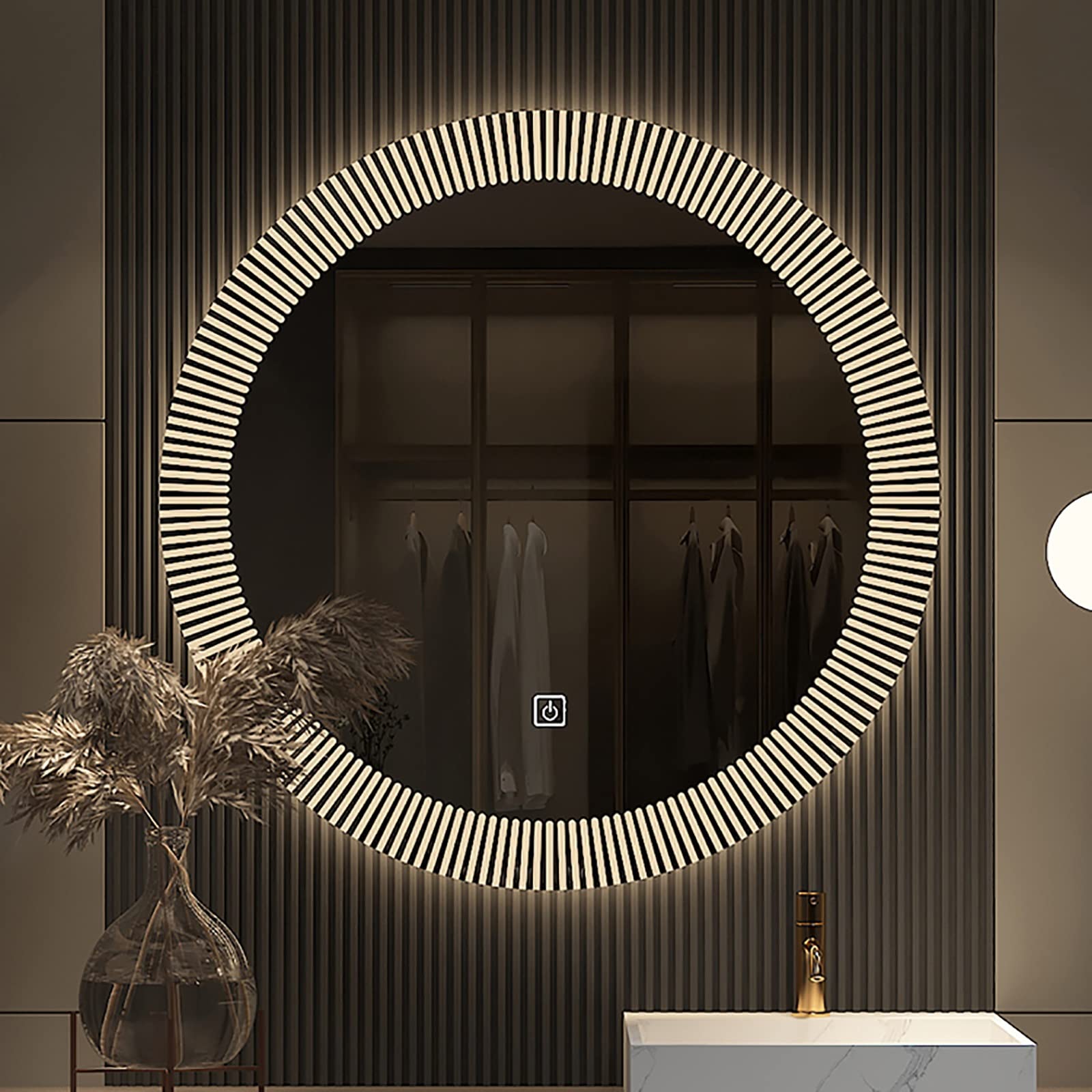 Lustro LED do łazienki, 60X60 CM, okrągłe lusterko do makijażu, inteligentne 3 kolory, ściemniane lustra, przełącznik dotykowy, nietłukące, wodoodporne, do sypialni, prysznica, salonu, przedpokoju. (