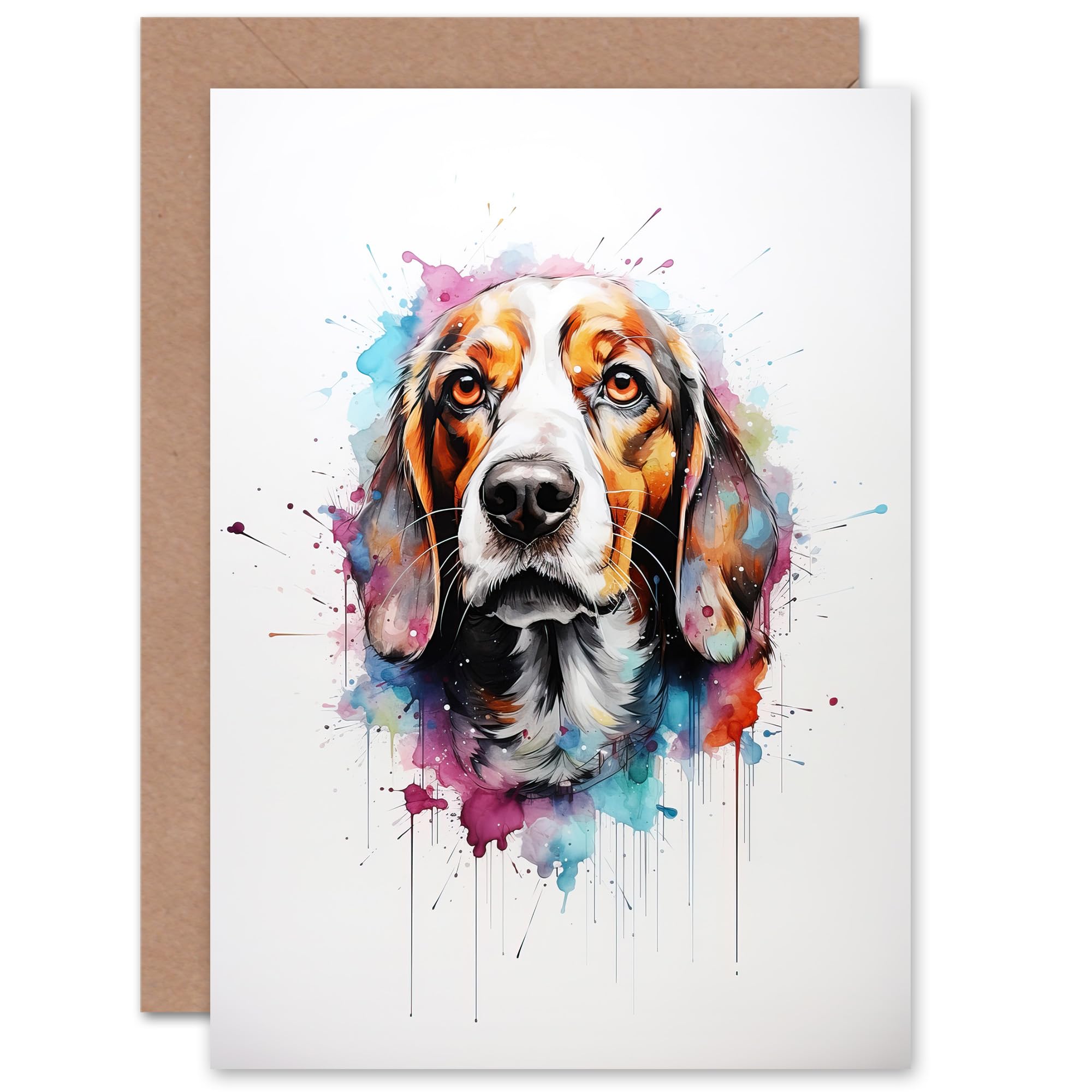 Artery8 Beagle Lovers Gift Watercolour Pet Portrait Painting Artwork Sealed Greeting Card Plus Envelope Blank inside