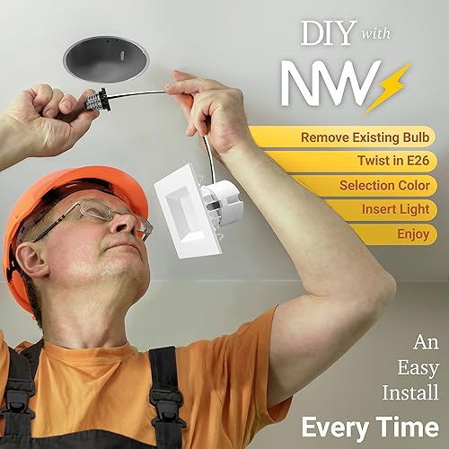 Miniatura 9 de NUWATT Paquete de 4 unidades, iluminación LED empotrable cuadrada de 4 pulgadas, 5CCT 2700K/3000K/3500K/4000K/5000K seleccionable, 750 lúmenes 11W,