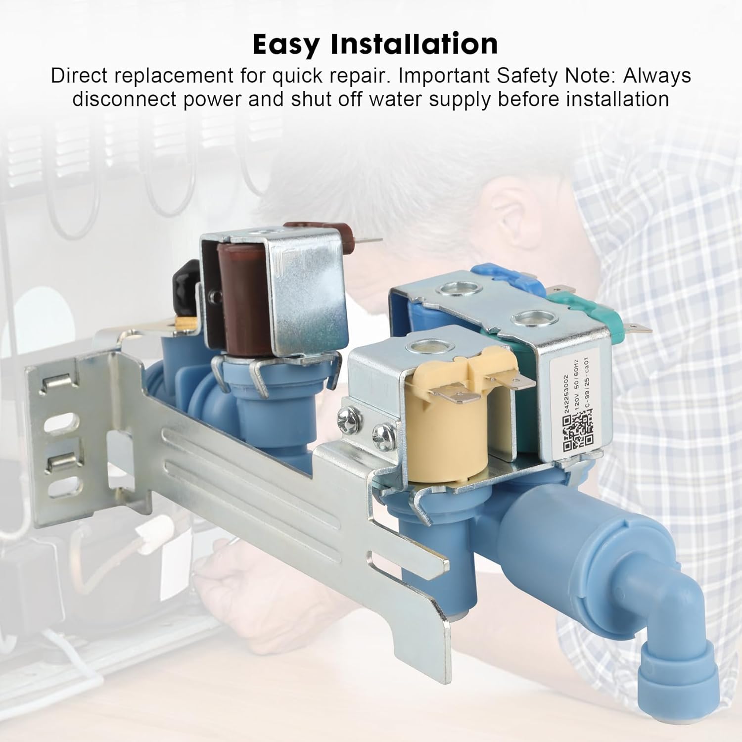 242253002 Refrigerator Water Inlet Valve replacement for Frigidaire Kenmore Crosley Electrolux Ice Maker Water Inlet Valve Replace 242102201 AP5669874 PS7321353 EAP7321353 2689640