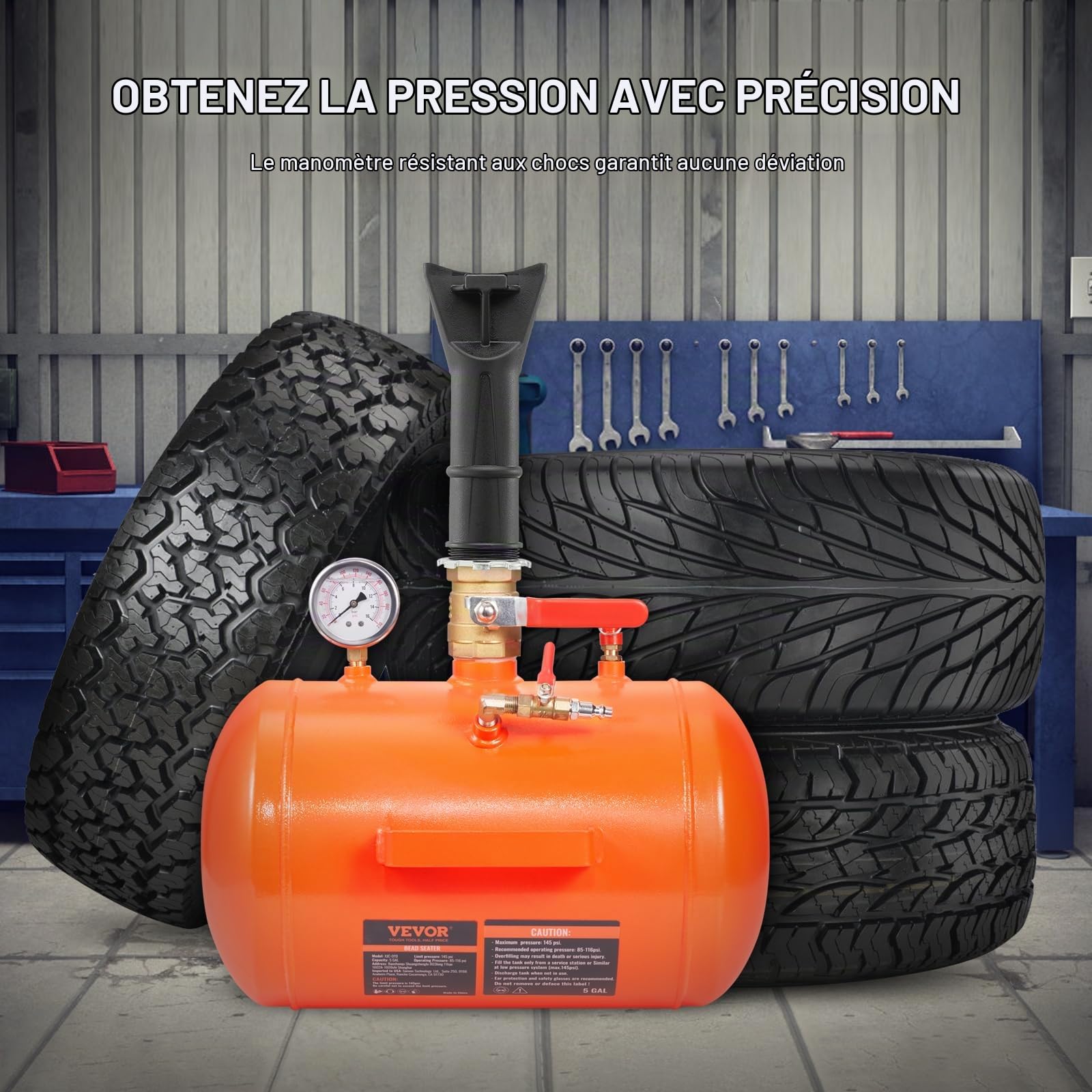 VEVOR Canon à Air 19 L Gonfleur de Pneus 145 PSI Compresseur d'air Portable 85-116 PSI Pression de Fonctionnement pour Tracteur Camion ATV Voiture et Réparation Automobile Atelier Bricolage Voitures
