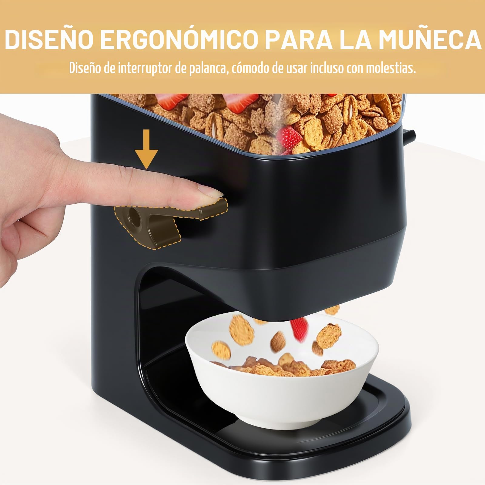 Tokokimo Dispensador Cereales, No Aplasta los Cereales al Servir, Cereal Dispenser de 3,2 L y Dispensador de Cornflakes, ideal Para Dulces, Frutos Secos, Alubias, Granola (Negro, Pack de 1)