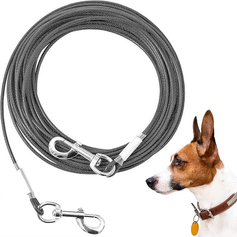 Cabo de contenção para cães com aço e PVC, guia runner refletiva Mi Metty para até 56,7 kg, 9,14 m, Black