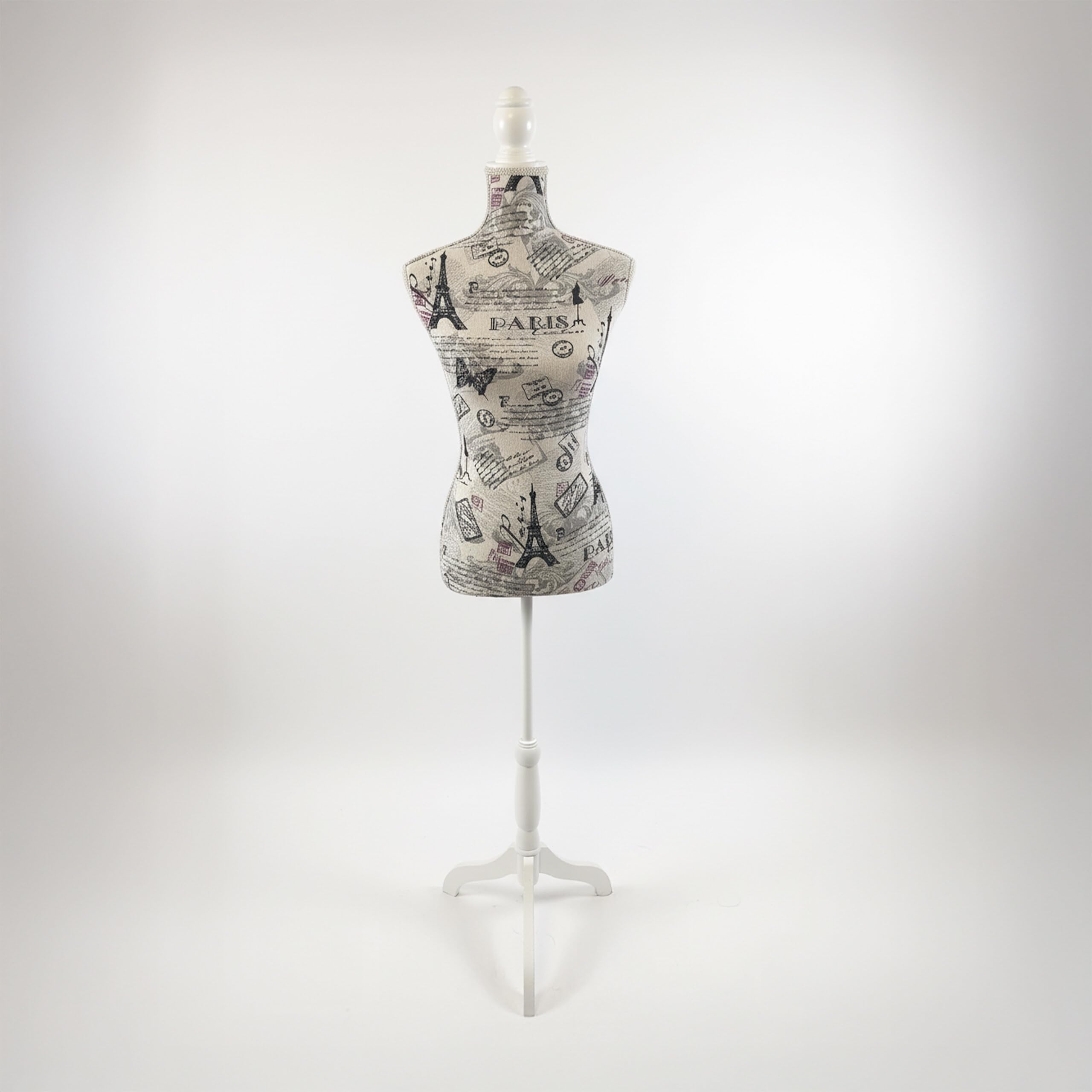 Mannequin de Couture Relaxdays, Femme, T36/38, réglable 130–167 cm, Design Paris, Pied en Bois, Multicolore