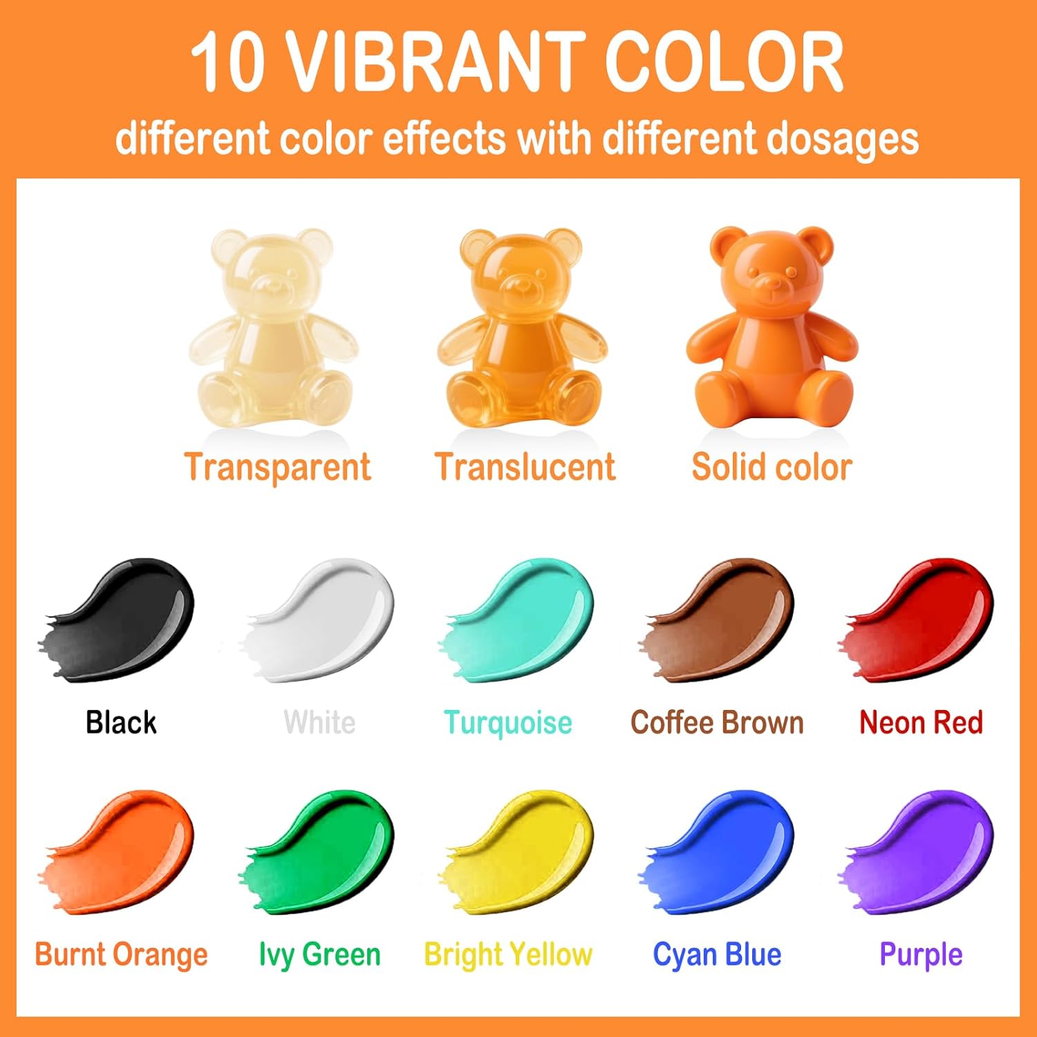 Matio 10 Color Pigment Paste for Epoxy Resin, 1.8oz/50g Each Color Pigment, Highly Concentrated Colorant, Opaque Liquid Dye Set for DIY Craft Resin Coloring, Resina Art Painting, Jewelry Making