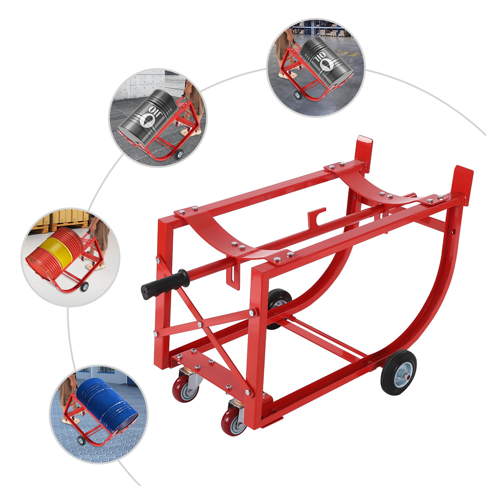 Supporto per fusti da 55 galloni, Rosso, Mobile, con Ruote, capacità 600 libbre, Robusto, per officine, fabbriche, Garage e Magazzini