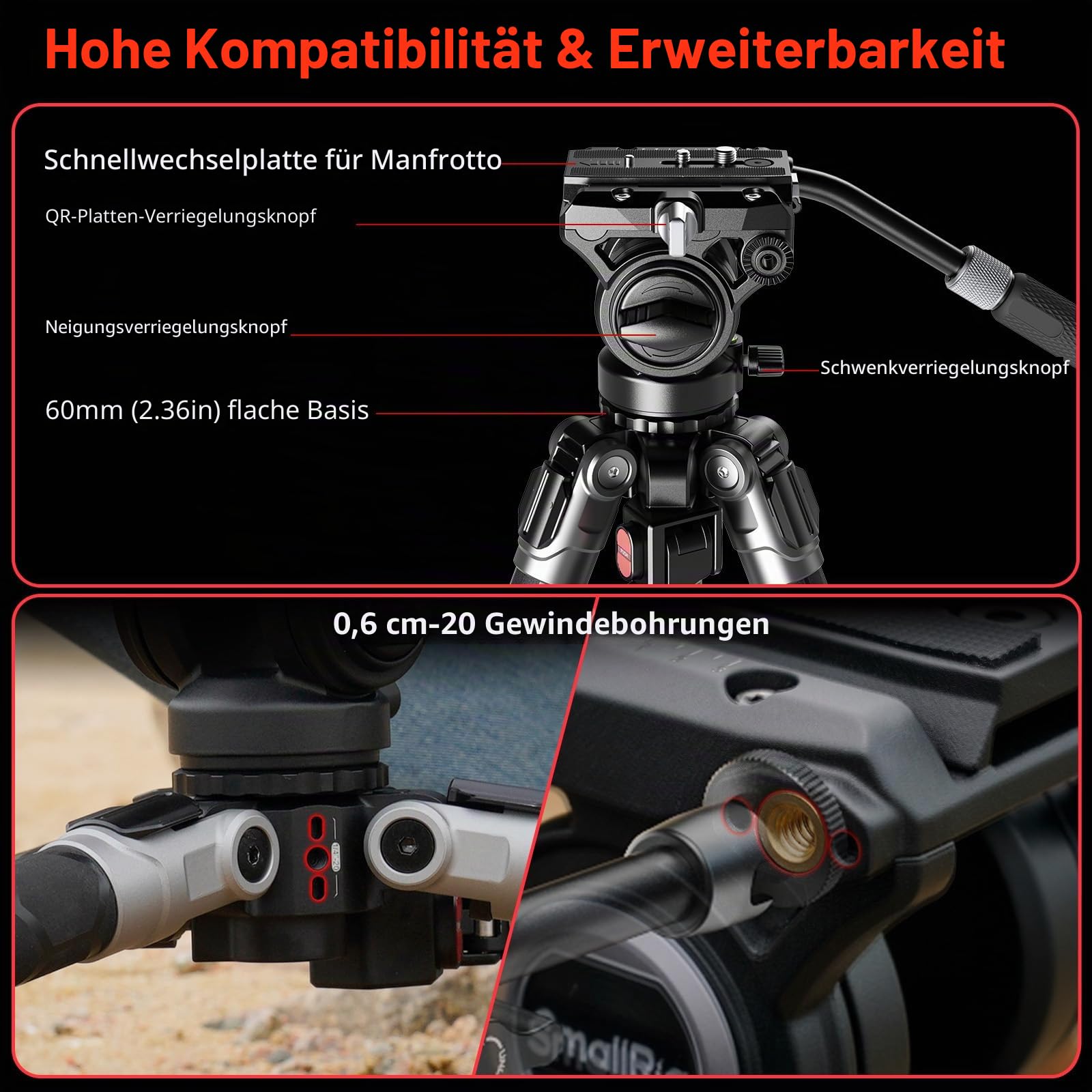 SMALLRIG x Potato Jet TRIBEX SE Hydraulisches Aluminium-Kamerastativ mit Fluidkopf, 6kg Tragkraft, max. Höhe 166cm, Professionelles Videostativ für Interviews/Hochzeits/Landschaftsfotografie – 5305