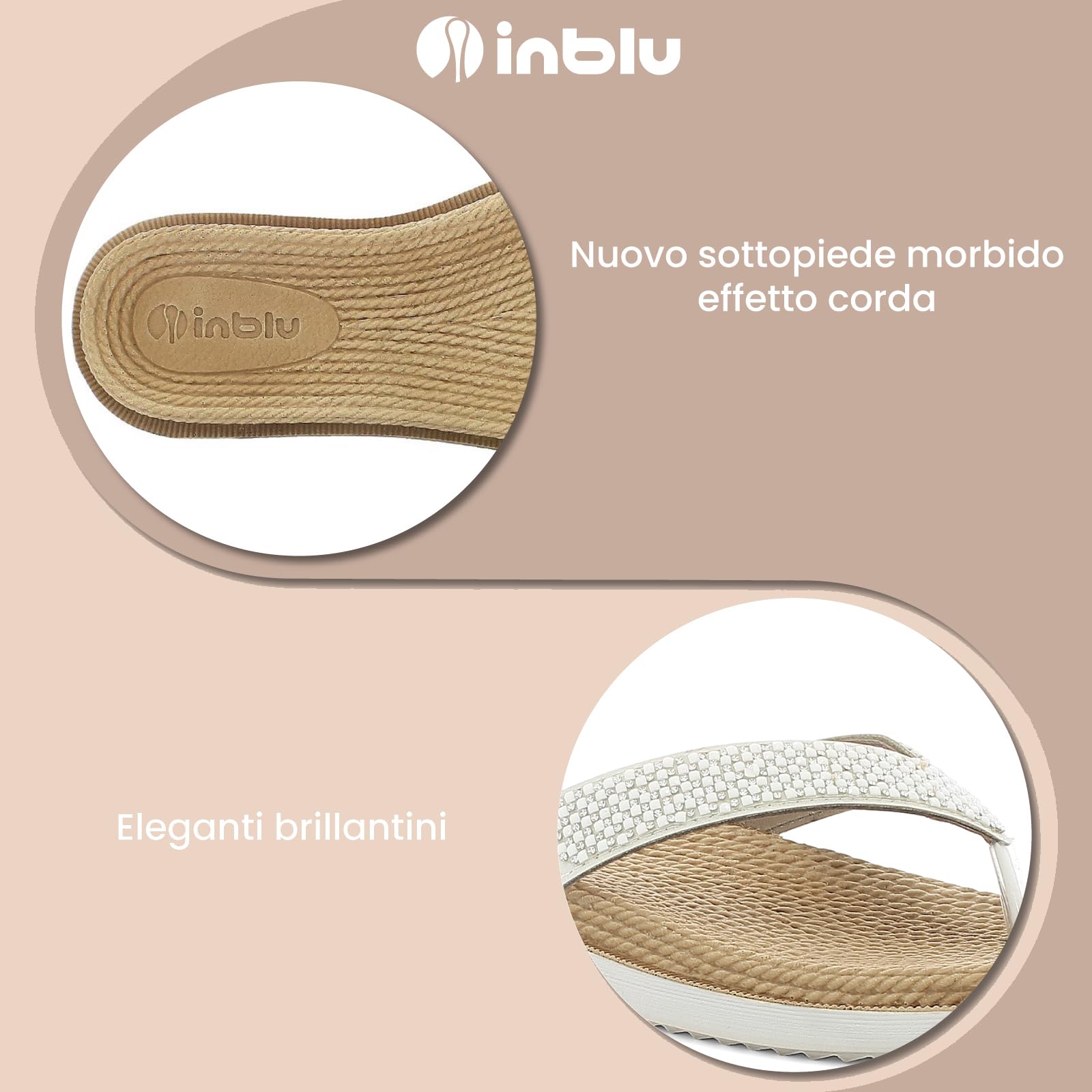 Ciabatte Donna Infradito con Brillantini, Plantare Effetto Corda, Dual Density