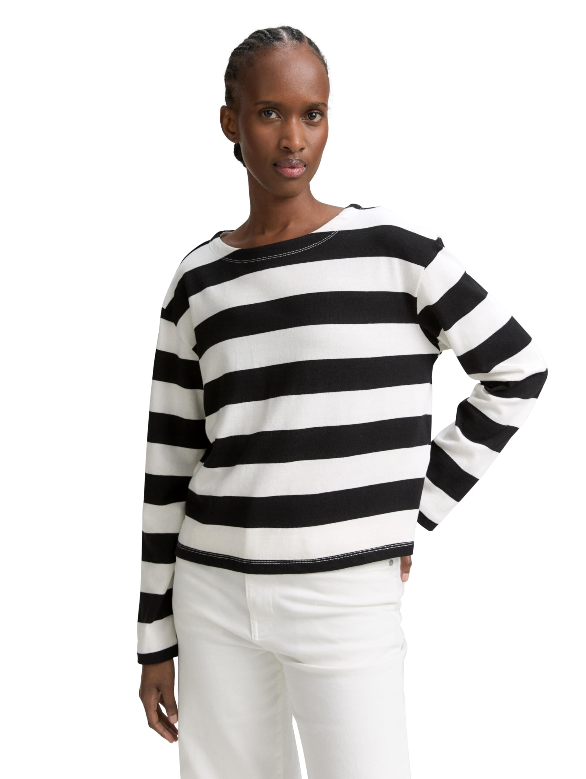 TOM TAILOR Denim Damen Langarmshirt mit Streifenmuster