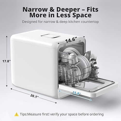 Miniatura 3 de AIRMSEN Lavavajillas portátil para encimera con tanque de agua de 5 L, mini lavavajillas con diseño estrecho de 14.6 pulgadas y 20.1 pulgadas de