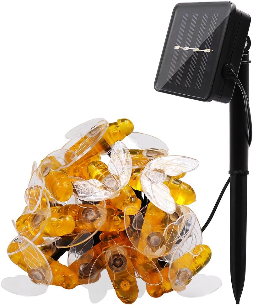 40ft Solar String Lights, 100 LED Honey Bee Shape Solar-Powered Fairy Lights, Waterproof LED Strand Lights for Garden for Wedding, Party, Garden Outdoor Decorations, Multi-Color