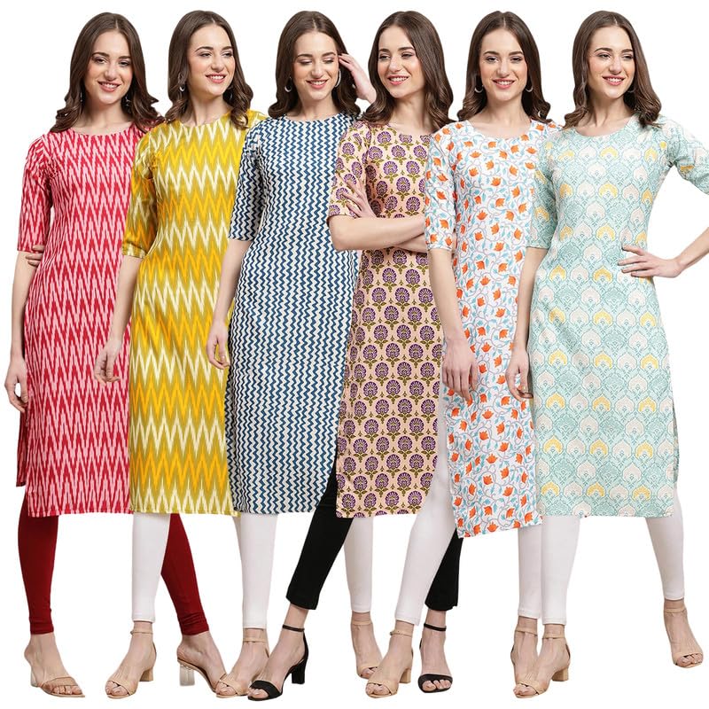 Image of Pinkmint Printed Kurti for Women's ll Straight Kurtis for Women's ll Stylished Kurti (Pack of 6)