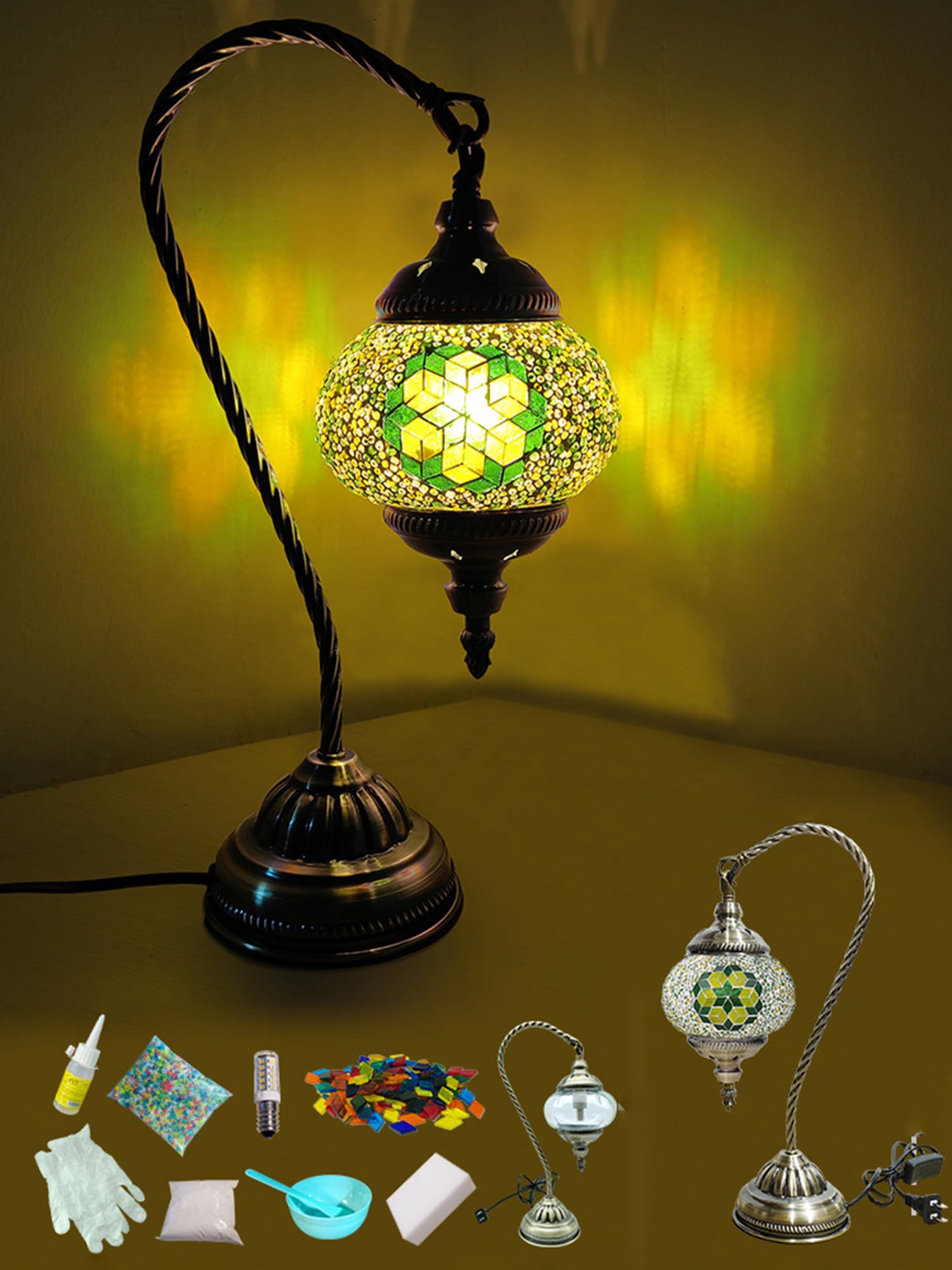 Kit Fai-Da-Te Lampada Turca Mosaico Vetro Colorato Luce Notturna da Tavolo Set Creativo Bohémien Marocchino Soggiorno Camera da Letto Crea Tua Lampada Multicolore Base