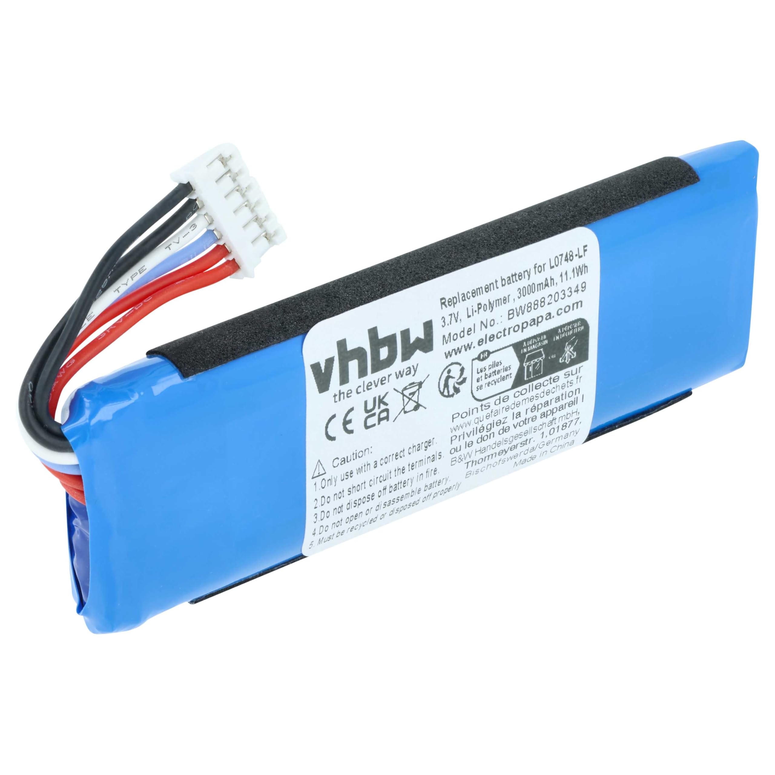 vhbw Bateria kompatybilna z JBL Flip 3 SE, 3 Stealth Edition, Essential, głośniki (3000mAh, 3,7V, Li-polimer)