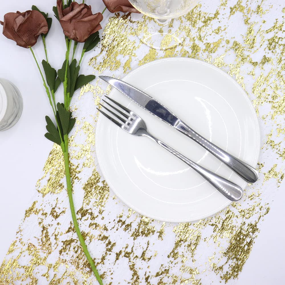 Runner Da Tavolo Oro/Turchese 28 Cm X 9 M - Tovaglia Striscia Lucida In Tulle, Tagliabile, Per Matrimoni E Feste - 4