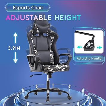 PayLessHere Ergonomic Racing Desk Chair Gaming Chair Computer Chair with Armrests 360 Swivel & Caster Pu Desk Task Chair Executive Headrest Lumbar Support for Back Pain Women Men and Adults (Camo)
