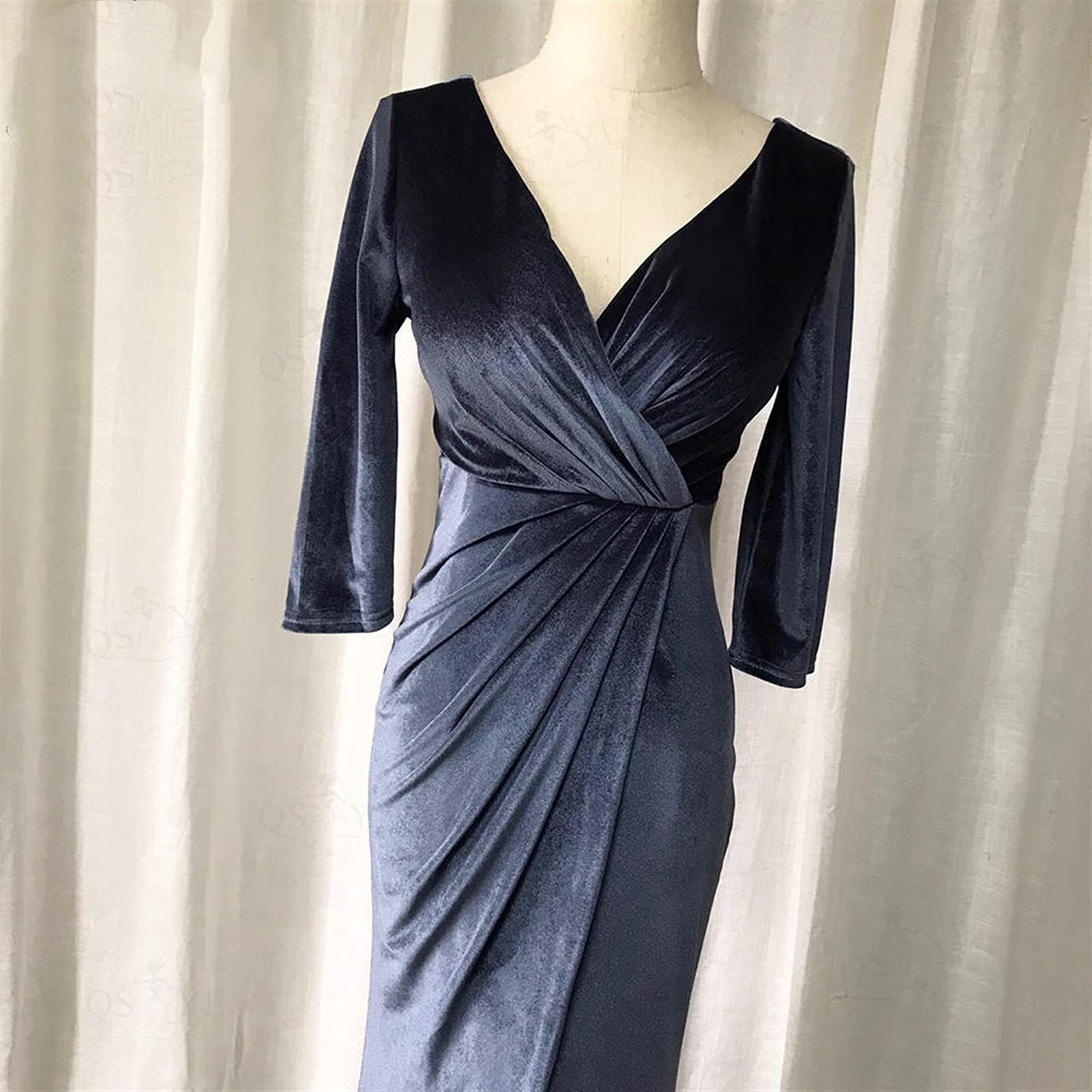 Amazon.com: LYNLYN Vestidos de cóctel para mujer, terciopelo gris, manga  larga, estilo sirena, vestido de noche, sexy, cuello en V, cintura fruncida  (color, tamaño: 4) : Ropa, Zapatos y Joyería