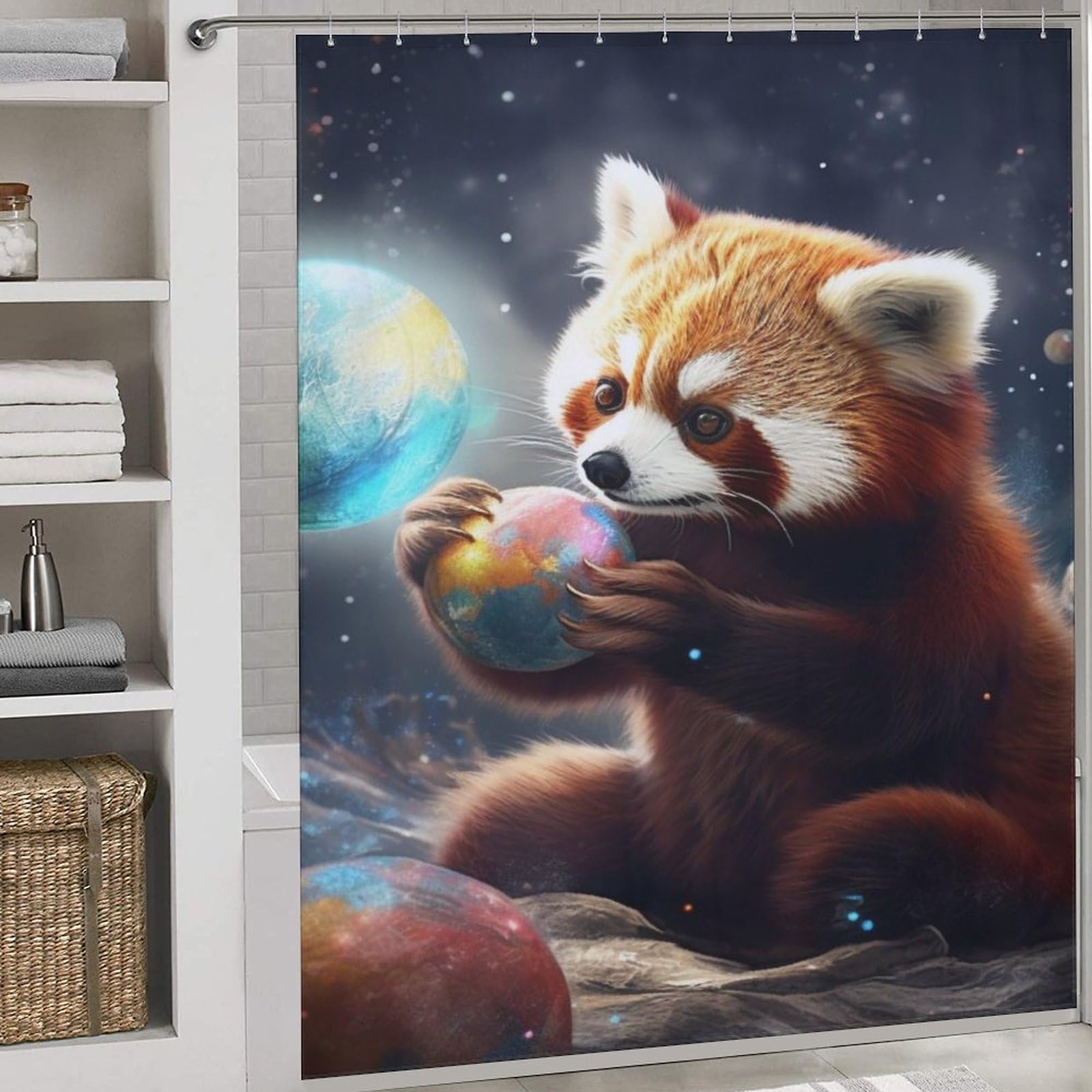 Rideau de douche raton laveur 183x183 cm imperméable avec crochets pour salle de bain