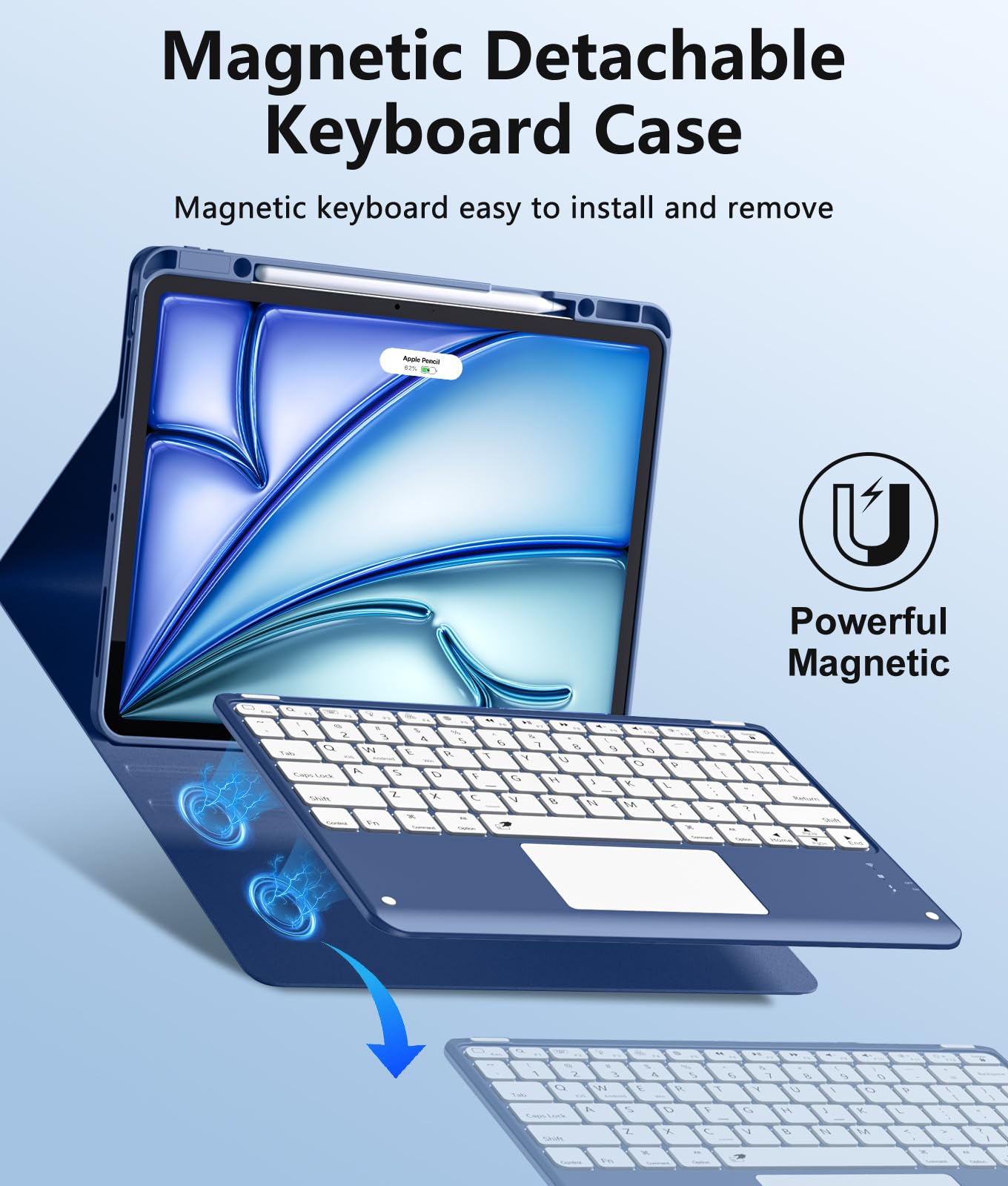 Harvopu for iPad Air 13 Inch & Pro 12.9 Case with Keyboard - Multi-Touch Trackpad, 7 Colors Backlit, Detachable Keyboard Cover for iPad Pro 12.9 (6th, 5th, 4th, 3rd gen), Air 13 M4/M3/M2 (): Blue