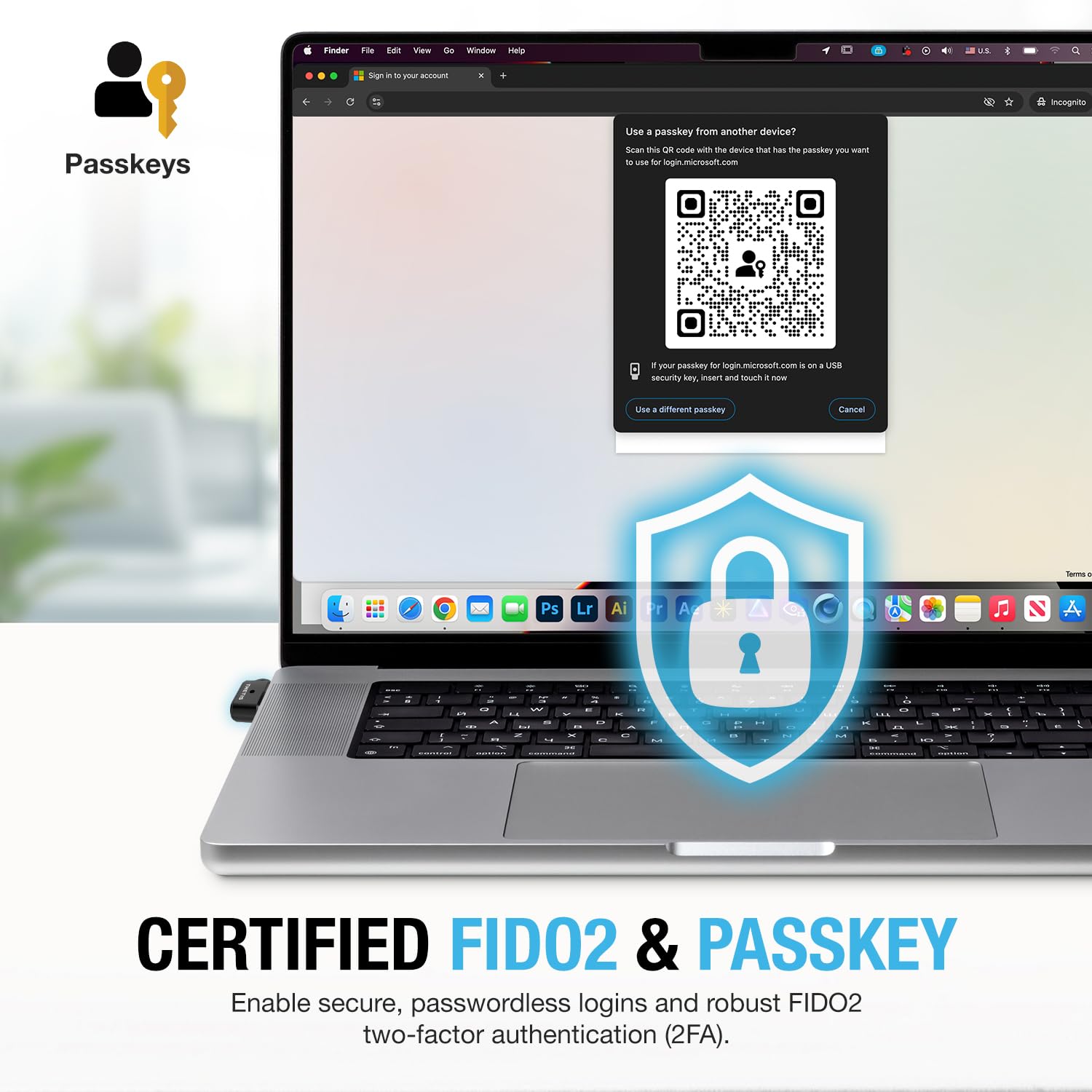 Thetis Nano-A FIDO2 Security Key Hardware Passkey urządzenie z USB typu A, TOTP/HOTP, FIDO2.0 dwuskładnikowe uwierzytelnianie 2FA MFA, działa z systemami Windows/mac/iOS/Android/Linux/Gmail/Facebook