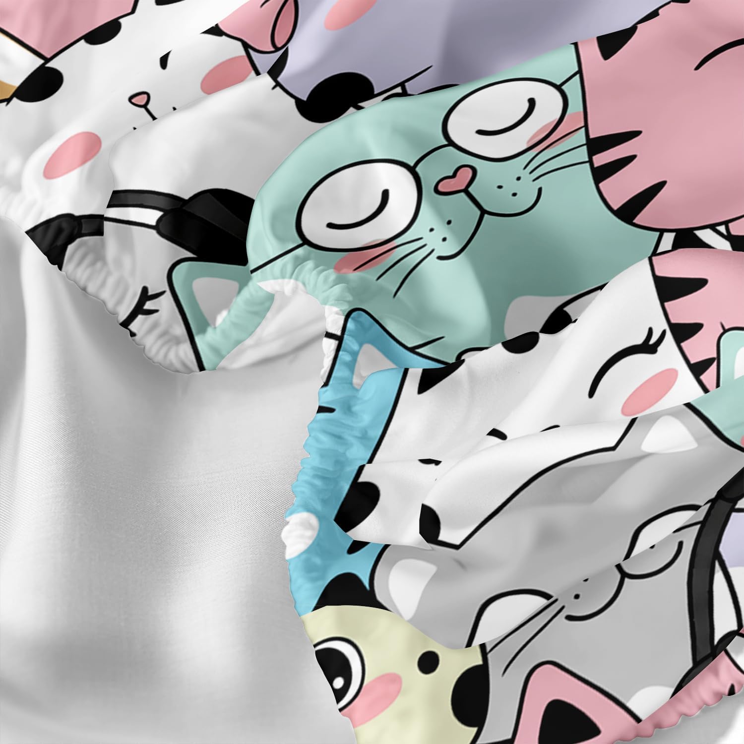 HOSIMA Cute Cat Fitted Sheet,Cartoon Colorful Pet Cat Print Twin Fitted Sheet Set with 2 Pillowcases,Kawaii Toddler Bedding Sets for Girls Boys,Cute Animal Themed Room Decor Aesthetic.