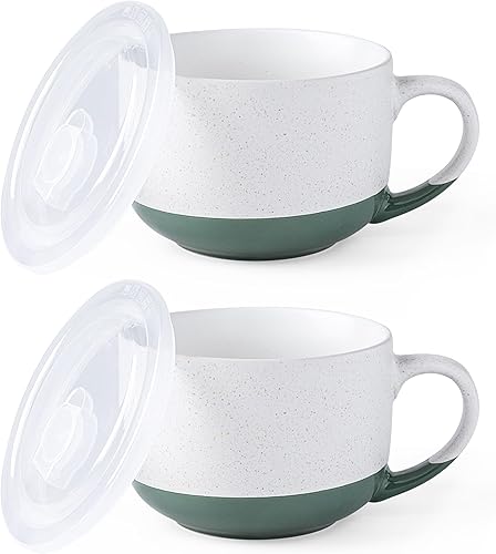 Miniatura 8 de AmorArc Tazas de sopa de cerámica con tapa, tazas de sopa de 24 onzas con Hanlde para café, cereales, ensalada, fideos, té, cuencos de sopa, tazas