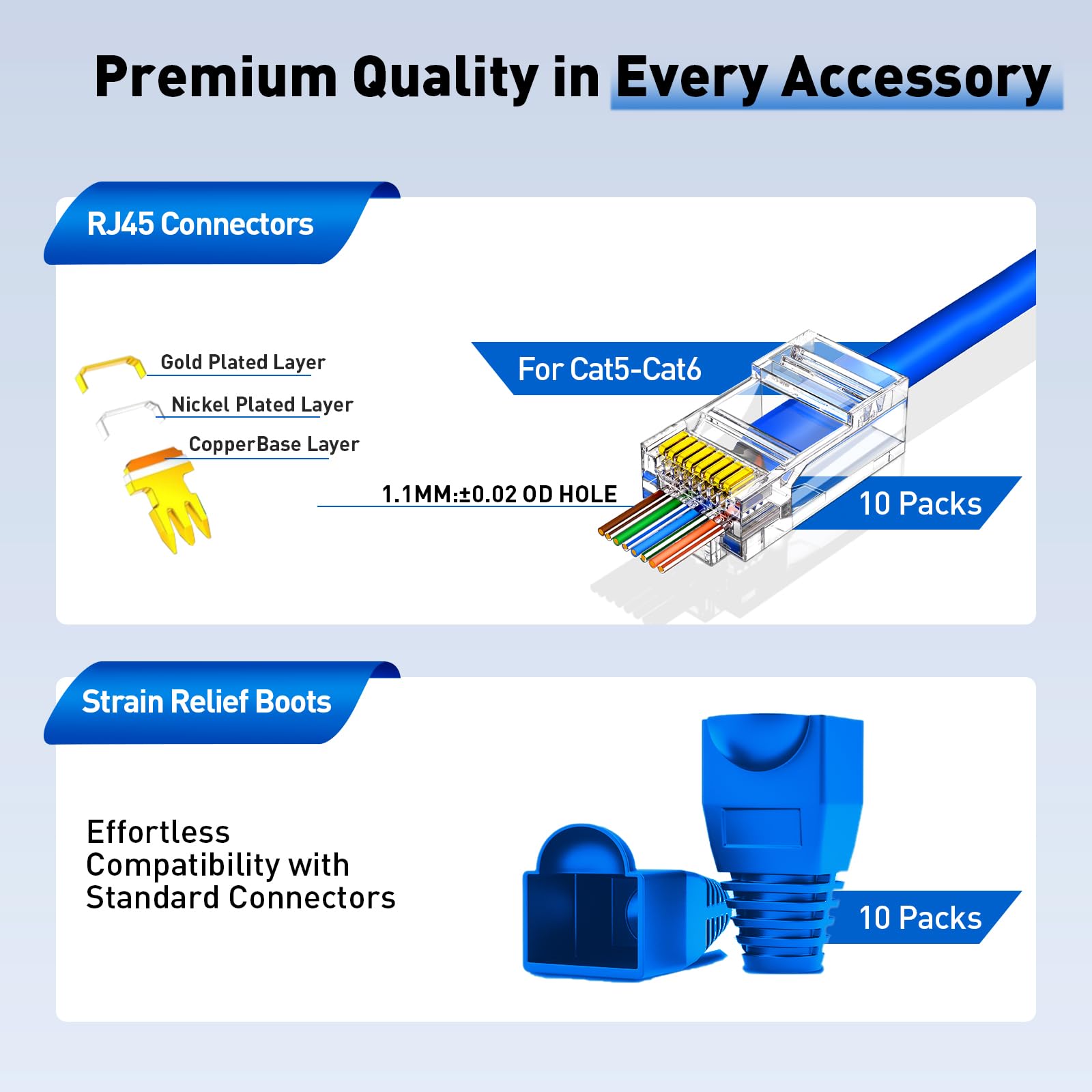 Kit di strumenti di rete professionale, 14 in 1, strumento di crimpatura RJ45, connettori e connettori passa-passacavi, tester per cavi, spellafili, strumento di perforazione Ethernet