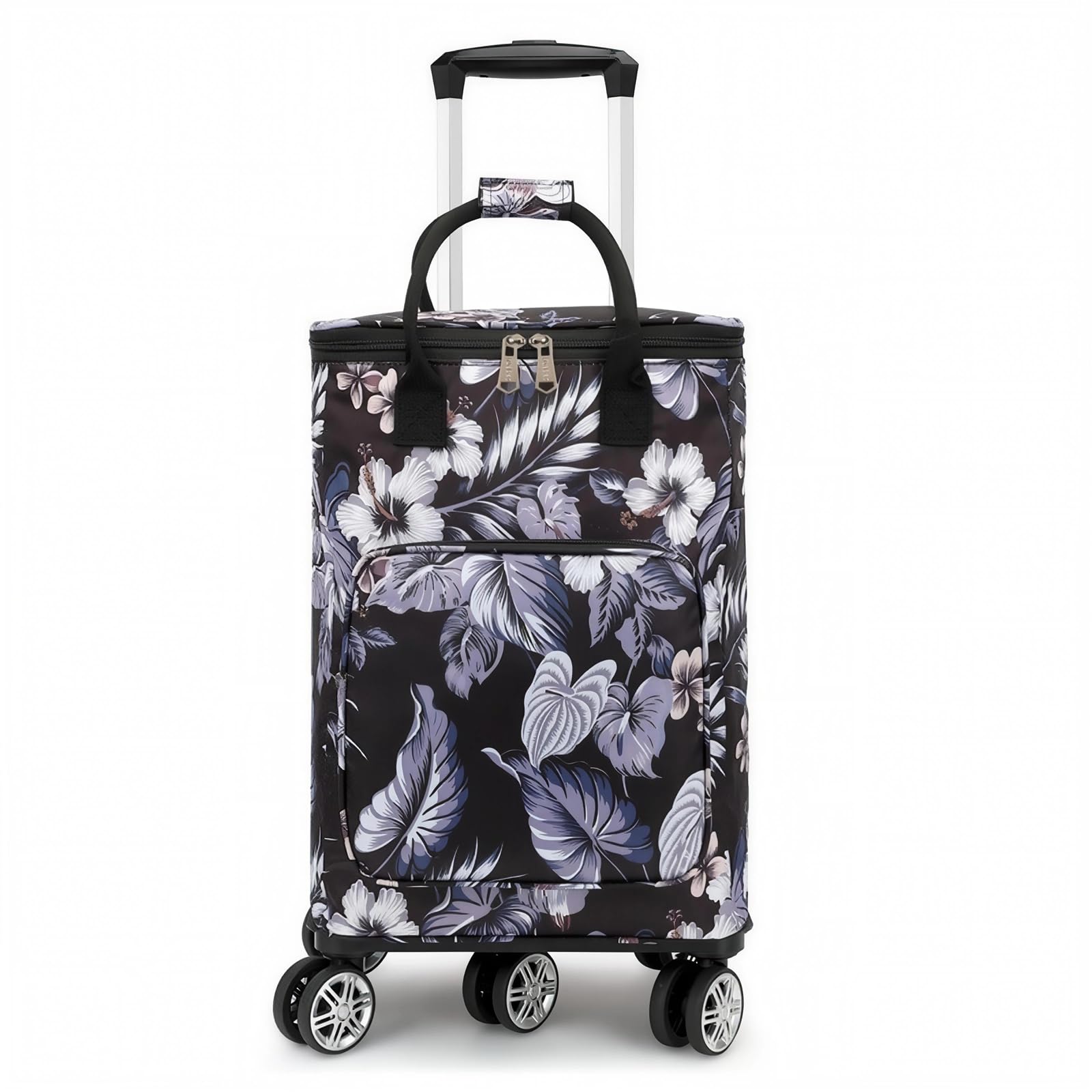 Falytemow Collapsible Utility Cart Foldable Reusable Shopping Trolley Bag with Wheels and Telescoping Handle Water-Repellent Oxford Fabric Folding Grocery Cart (Fishtail Palm, L)