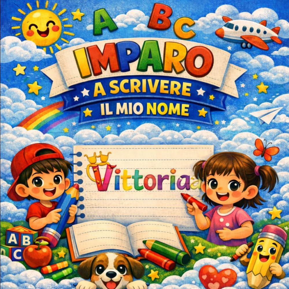 Vittoria — Il mio libro per imparare a scrivere il mio nome: Pregrafismo e scrittura per bambini 3-6 anni | Traccia le lettere del tuo nome | Regalo personalizzato