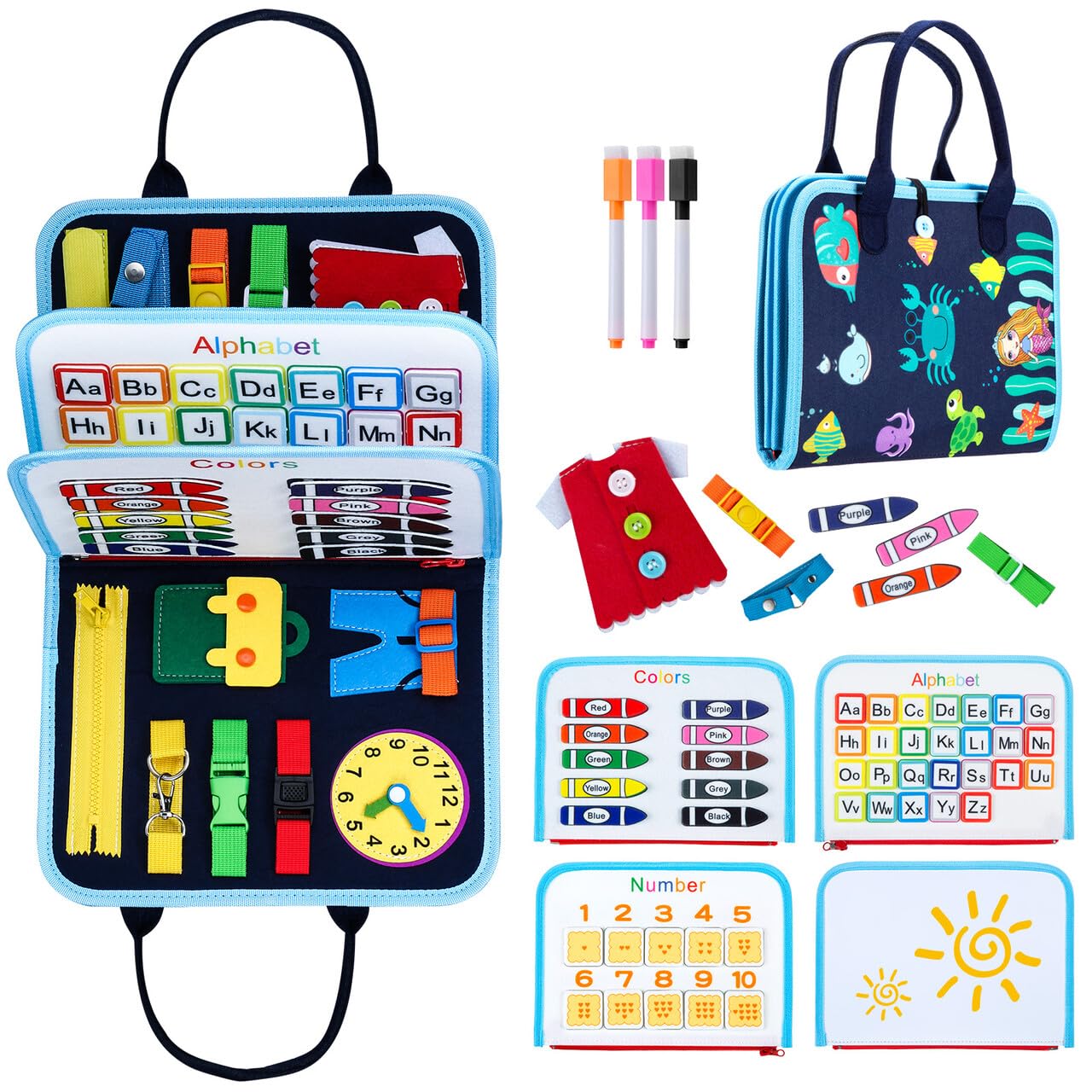 TESSGO Busy Board for Toddlers 1 2 3 4 Year Old, Montessori Toys Educational Activity Travel Sensory Toy, Gift for Boys & Girls