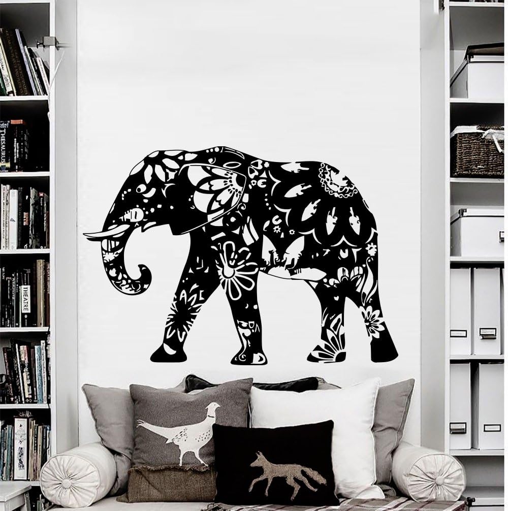 Wall Decal Elephant Vinyl Sticker Decals Home Decor Murals Indian Elephant Floral Patterns Mandala Tribal Buddha Ganesh Bedroom Dorm OS39