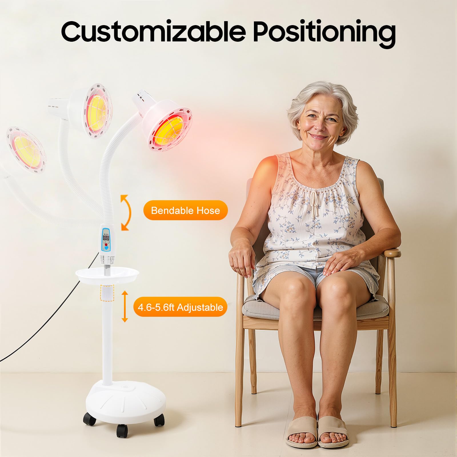 Lámpara Infrarroja de 275 W, Luz Roja Con Soporte, Lámpara de Pie, Temperatura Ajustable, Foco Rojo Para Aliviar Dolor