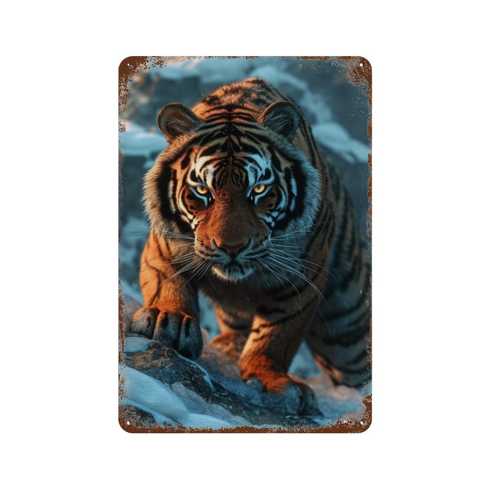 Tiger in Snowy Habitat Retro Metal Sign 11.8"x7.9", Decorative Metal Wall Art for Basement, Hobby Room And Garage Decor